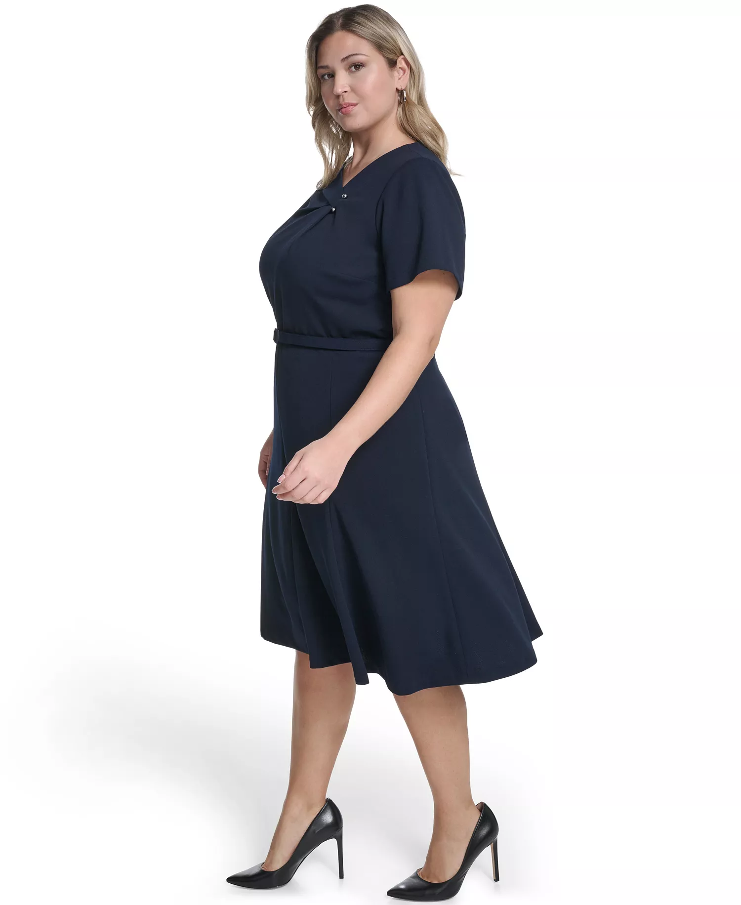 Plus Size Asymmetrical Neck A-Line Midi Dress - Indigo - 14W