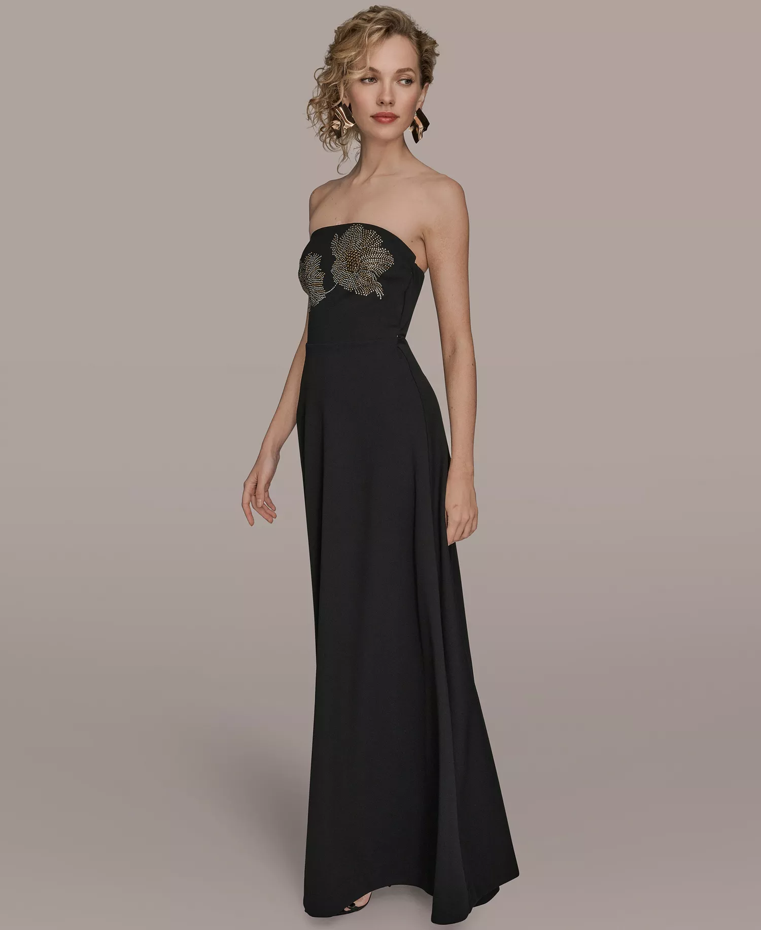 Women's Strapless Floral Hot Fix Maxi Dress - Black Multi - 10