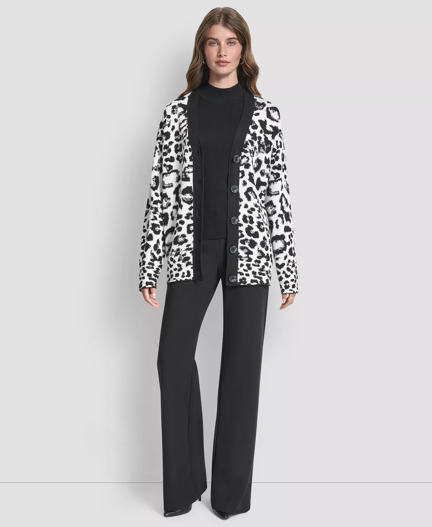 Women's Long Sleeve V-Neck Cardigan Sweater - Black/ivory - M