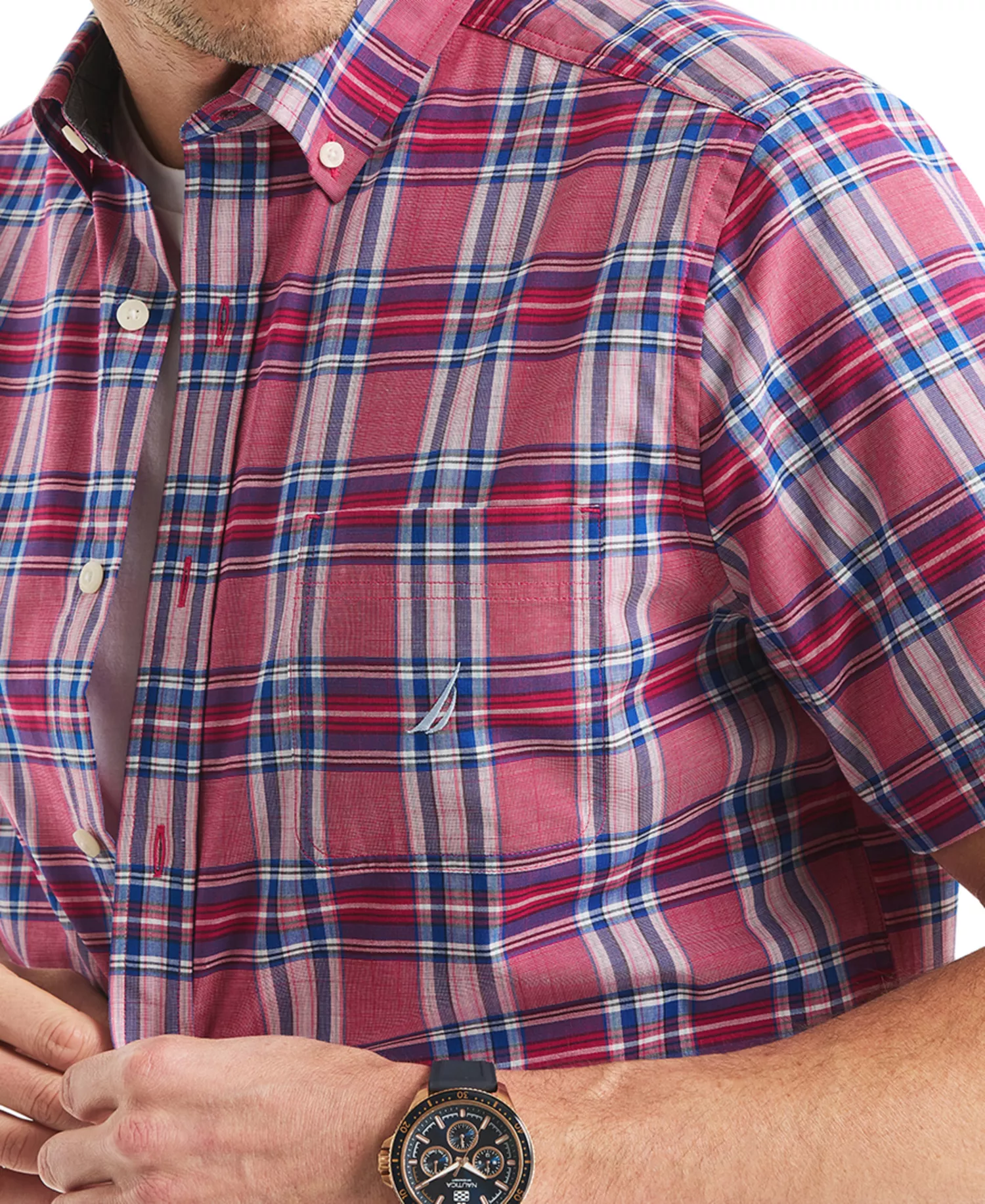 Men's Classic-Fit Plaid Button-Down Shirt - Deep Fuschia - 2XL