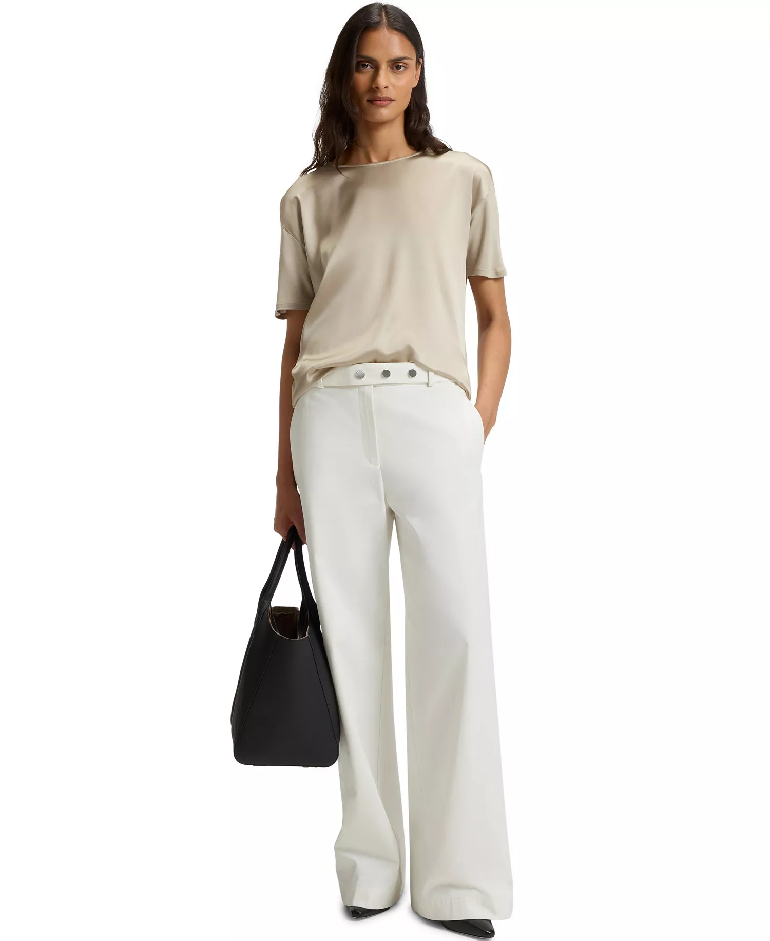 Women's Regular-Fit Stretch-Silk Front T-Shirt - Open Beige - S