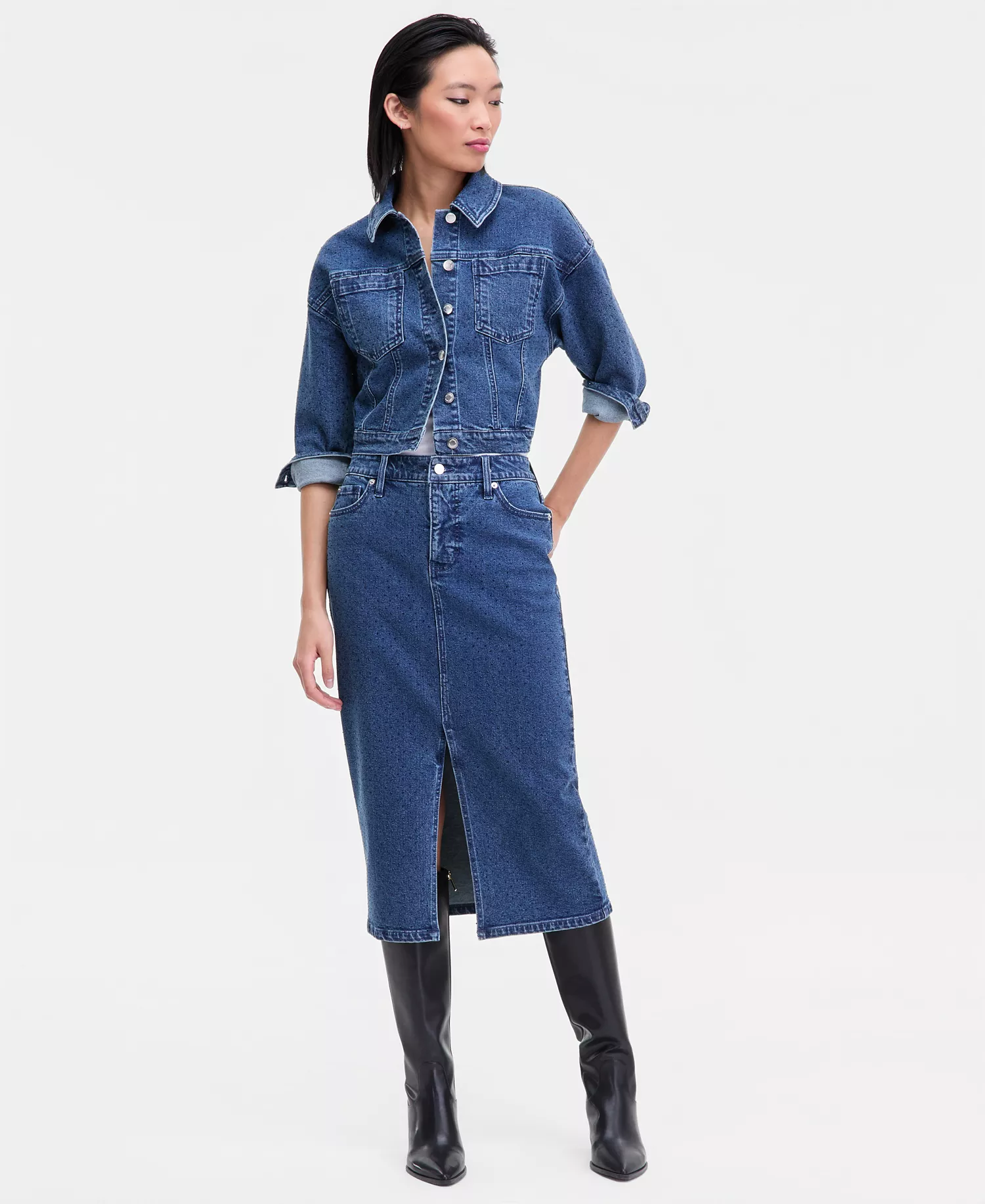 Women's Studded Denim Cotton Trucker Jacket, Macy's Exclusive - Liana Wash - L