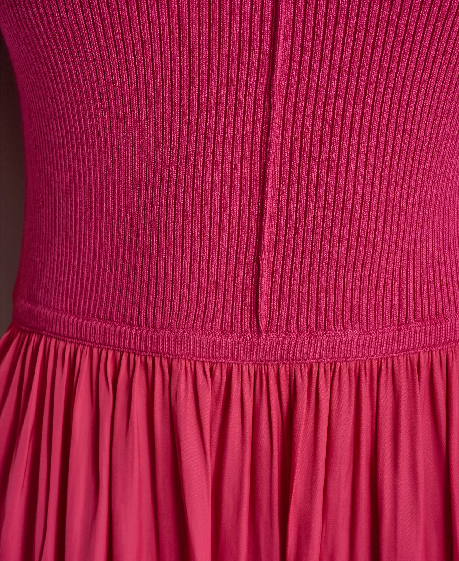 Women's Short-Sleeve Mixed Media Midi Sweater Dress - Hot Pink - L