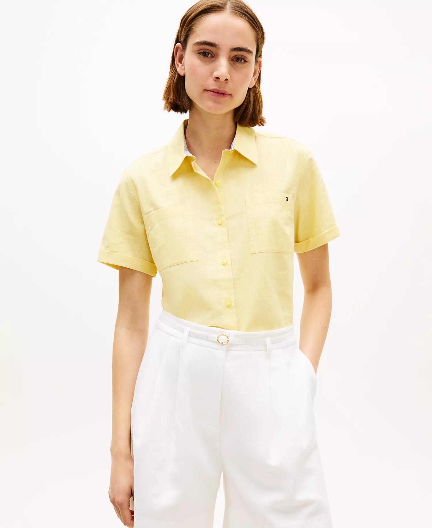Women's Linen Short-Sleeve Shirt - Citronella - L