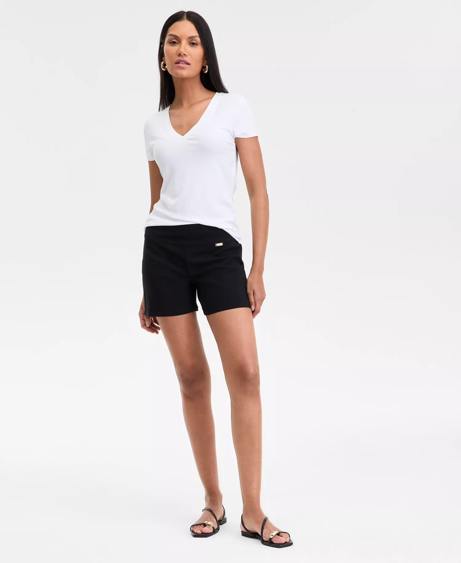 Women's Mid Rise Pull-On Shorts, Exclusively at Macy's - Deep Black - 0