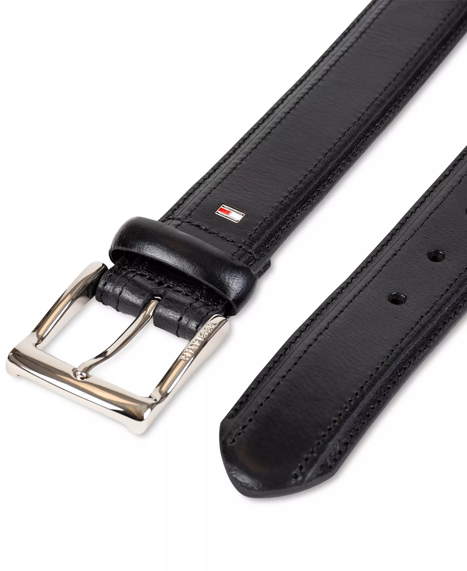 Men’s Stitched Classic Dress Leather Belt - Black - L (38-40)