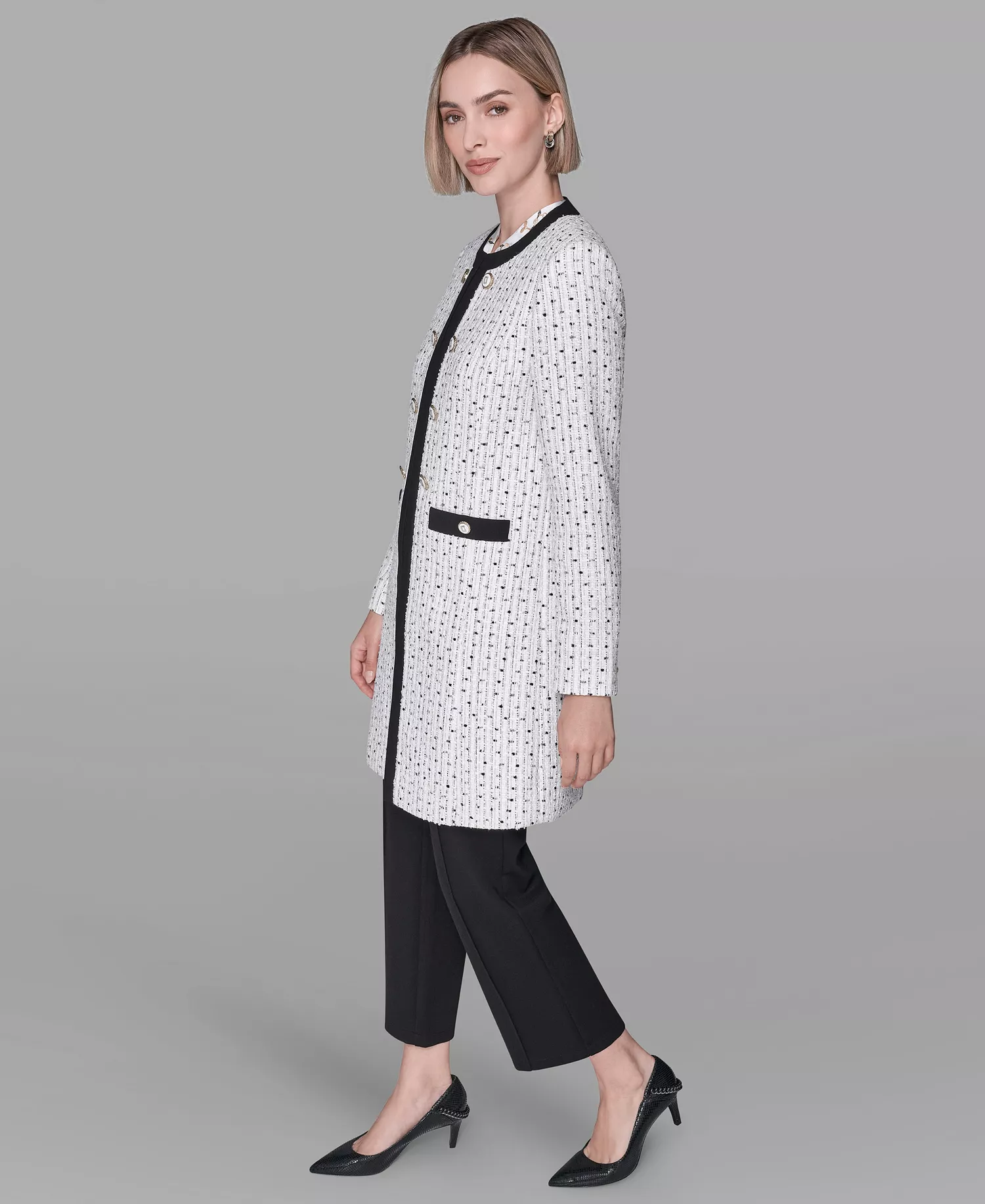 Women's Round Neck Hook & Eye Front Topper Jacket - Natural Multi - 0