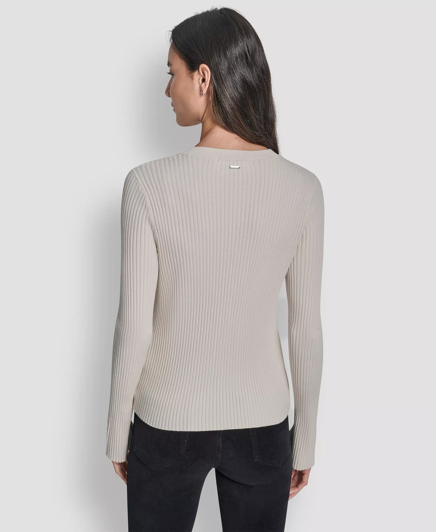 Women's Long-Sleeve Flare Ribbed Rhinestone Button Cardigan Sweater - Eggnog - L