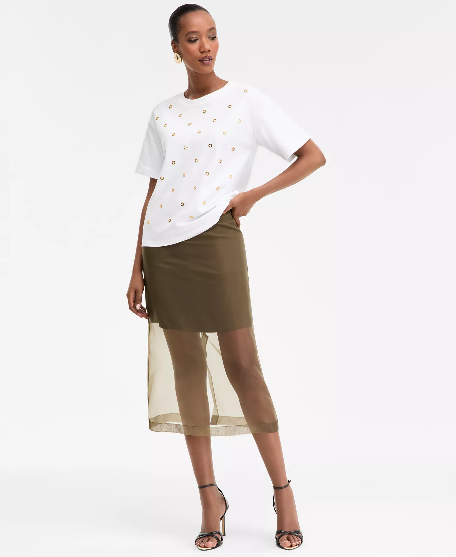 Women's Short-Sleeve Grommet Top, Macy's Exclusive - Bright White - L