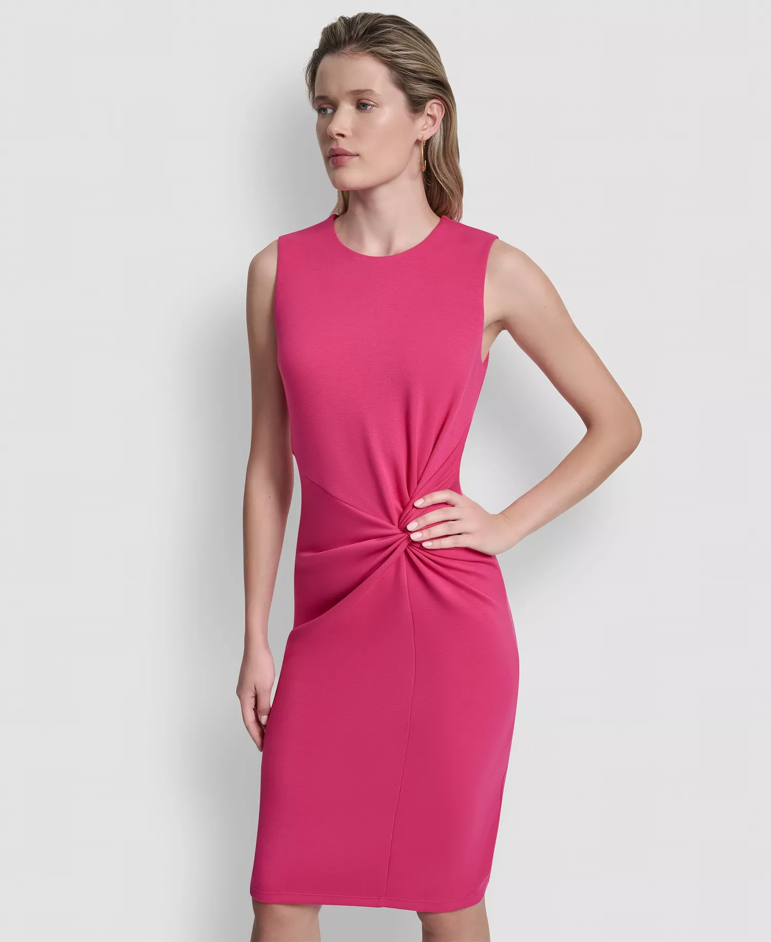 Women's Sleeveless Jewel Neck Knot Front Dress - Hot Pink - 10