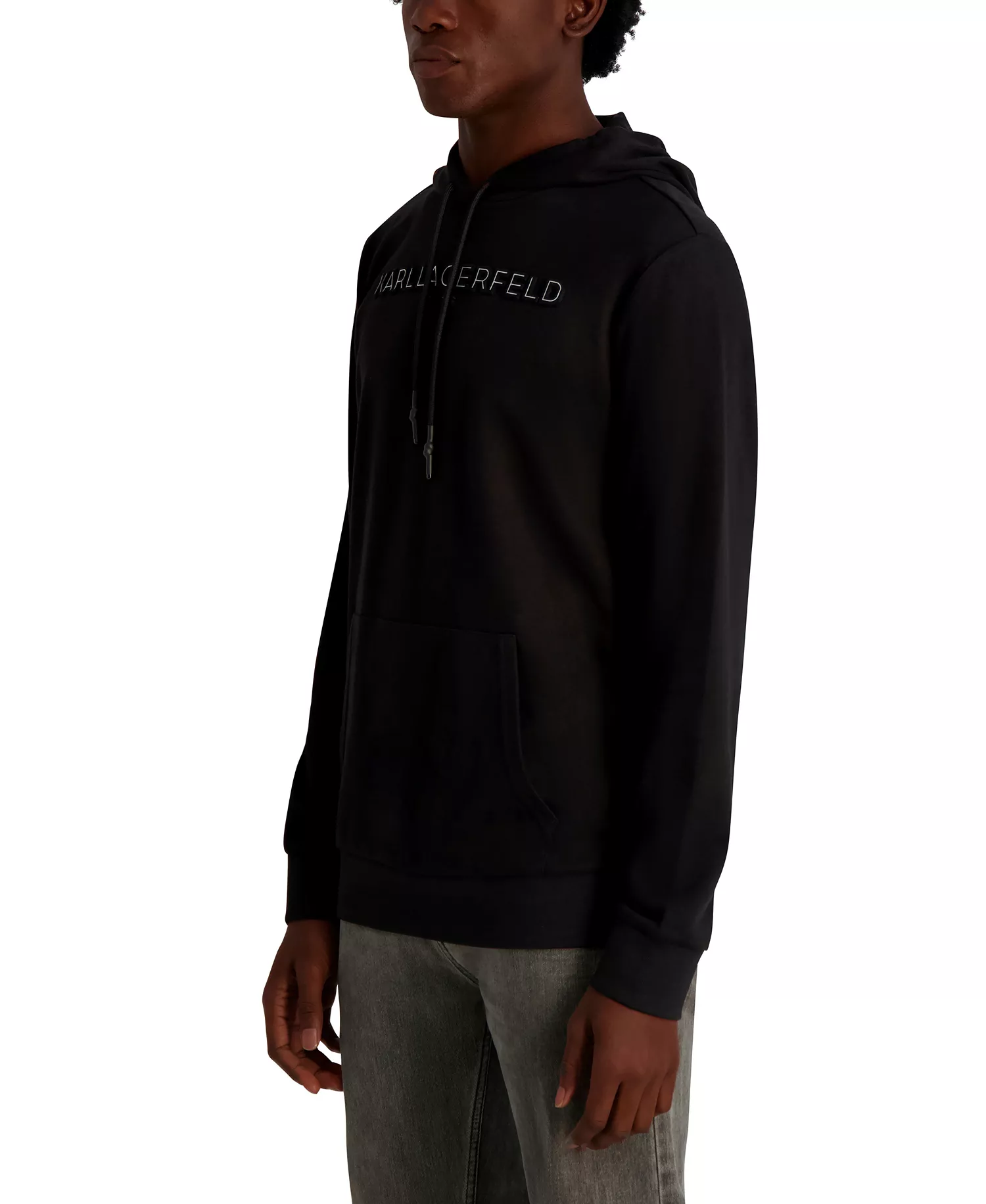 Men's French Terry Embossed Logo Hoodie - Black - 2XL