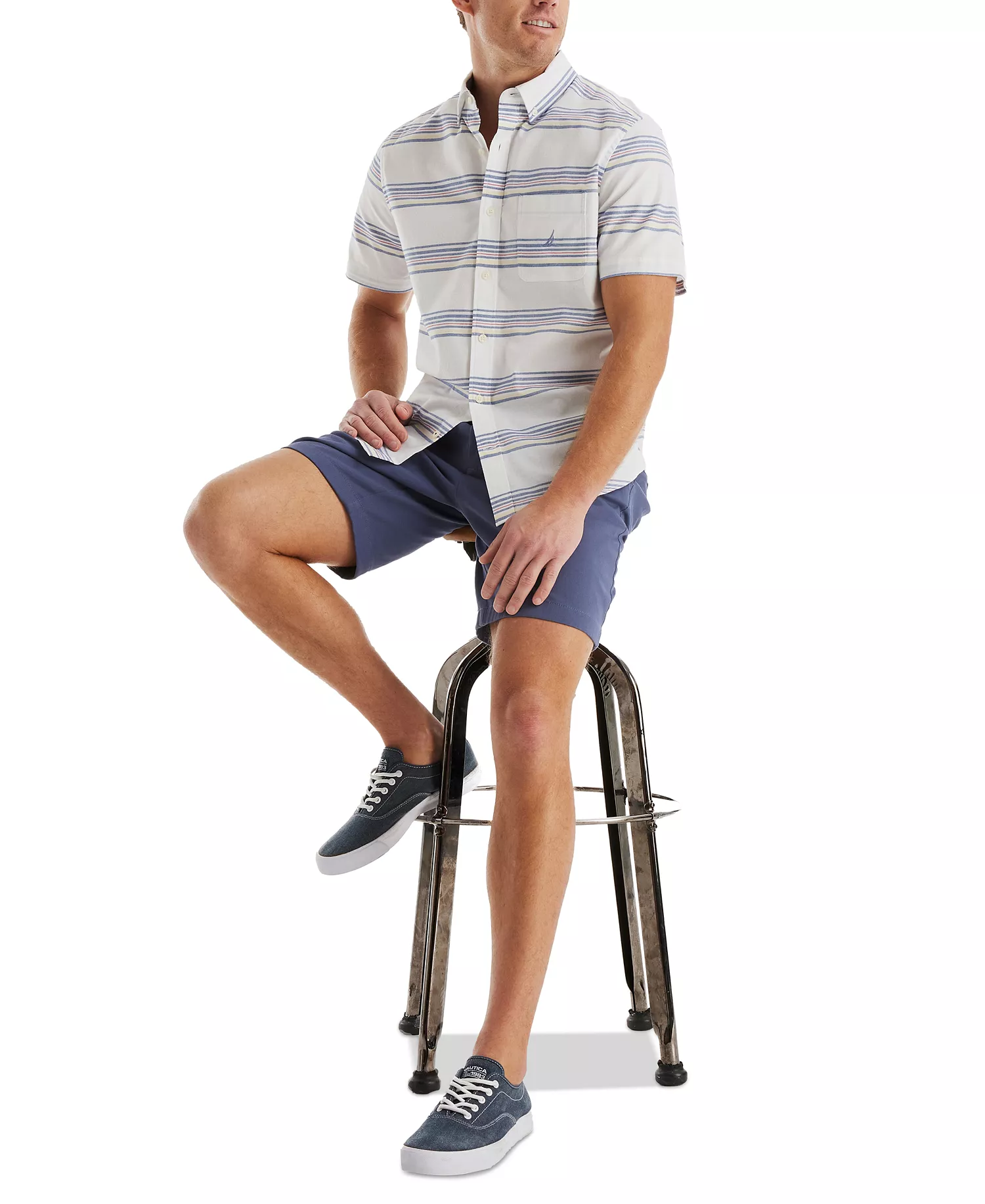 Men's Short Sleeve Button-Down Striped Oxford Shirt - Bright White - 2XL