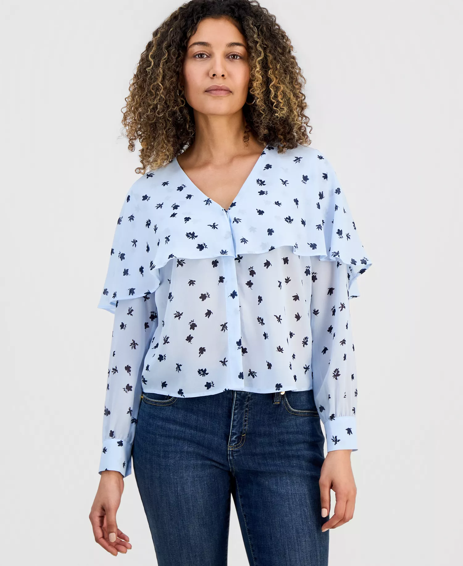 Petite Capelet Blouse, Macy's Exclusive - Liah Blooms - P/L