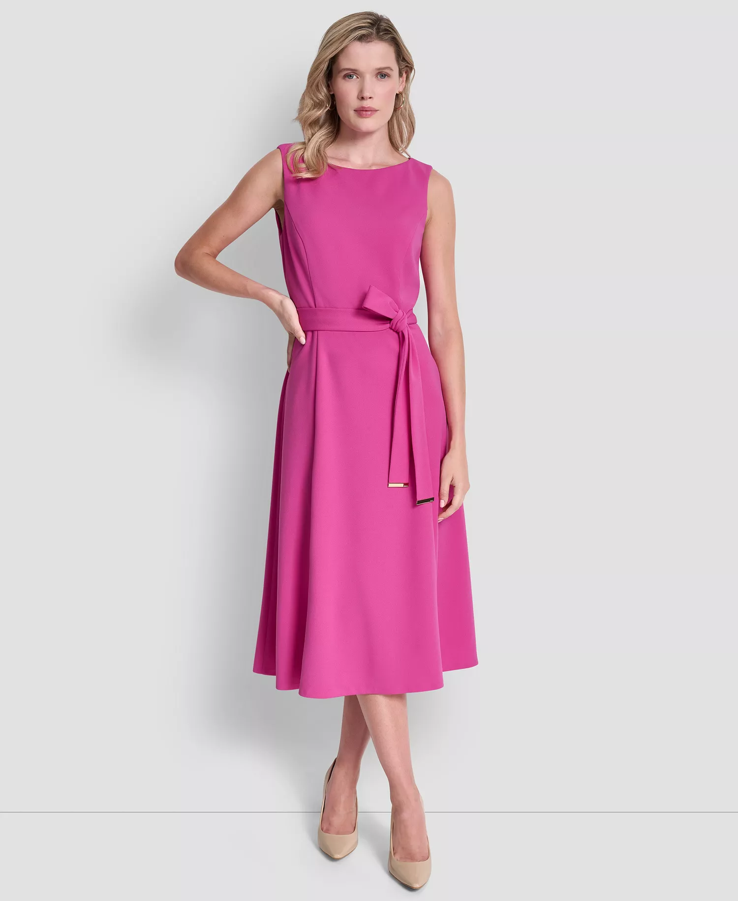 Women's Sleeveless Boat Neck Scuba Crepe Midi Dress - Rose Violet - 10
