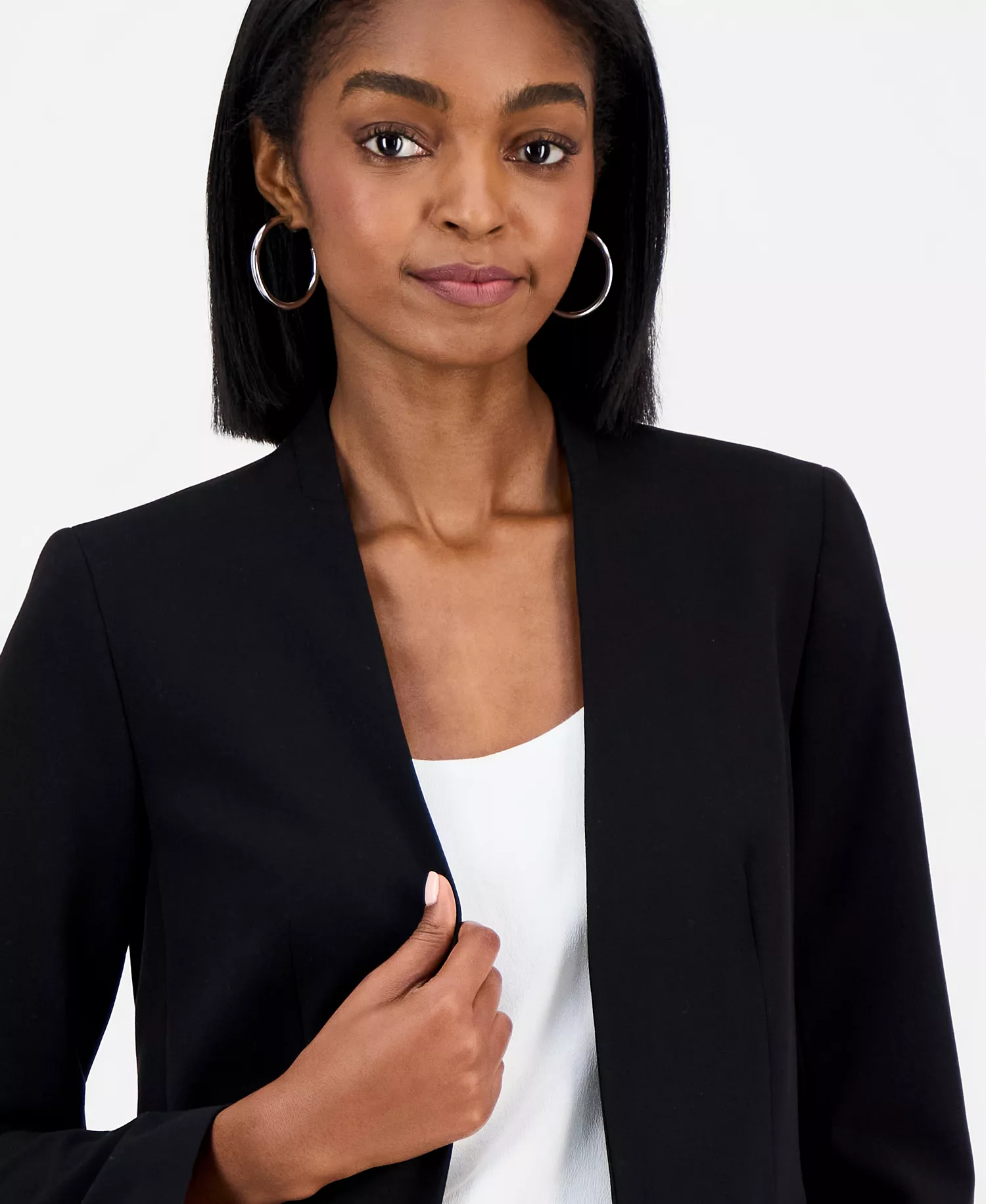 Women's Bi-Stretch Collarless Open-Front Blazer, Created for Macy's - Black - L