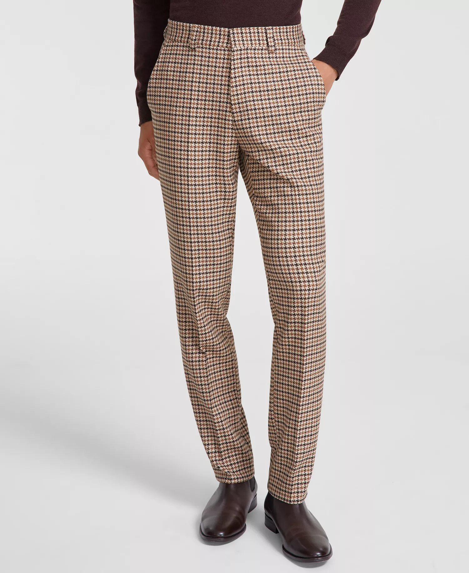Men's Modern-Fit Houndstooth Suit Separate Pants - Dark Brown - 38R