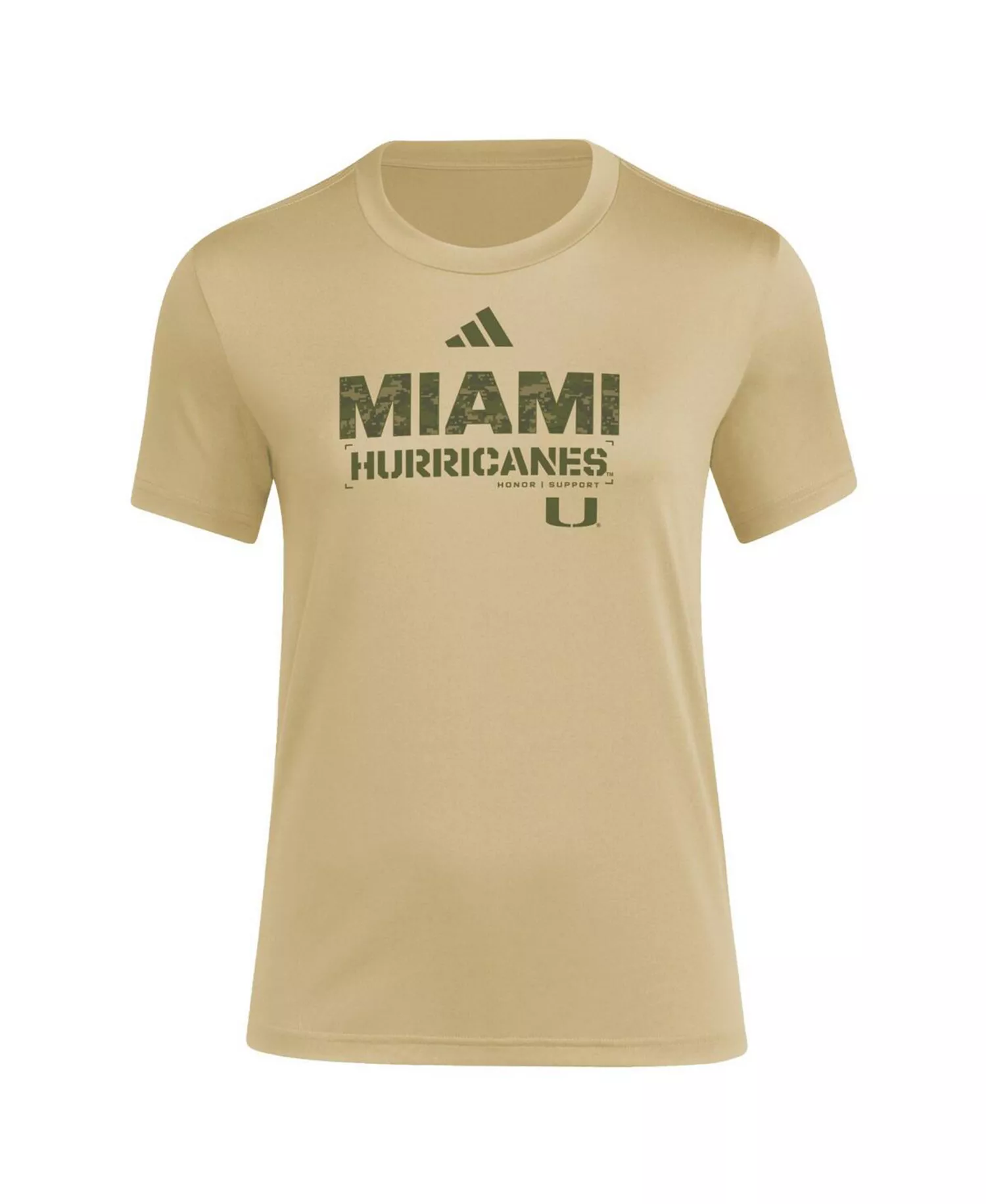 Women's Tan Miami Hurricanes Salute to Service AEROREADY T-Shirt - Tan - M