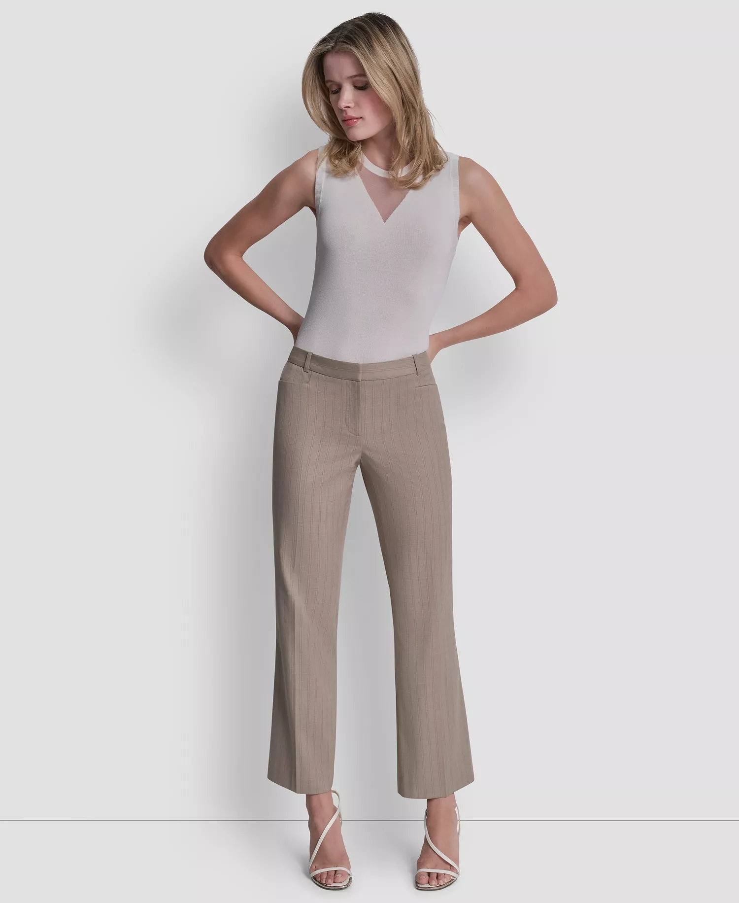 Petite Pinstripe Modern Fashion Pants - Beige - 0P