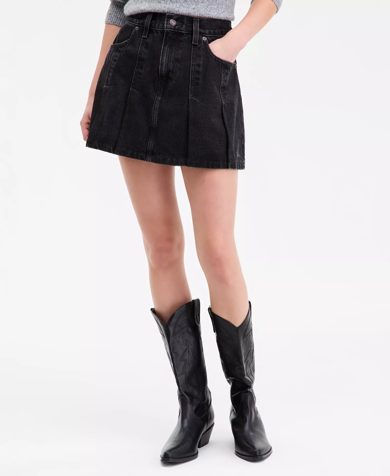 Women's Pleated Denim Mini Skirt - Open Mind - 24