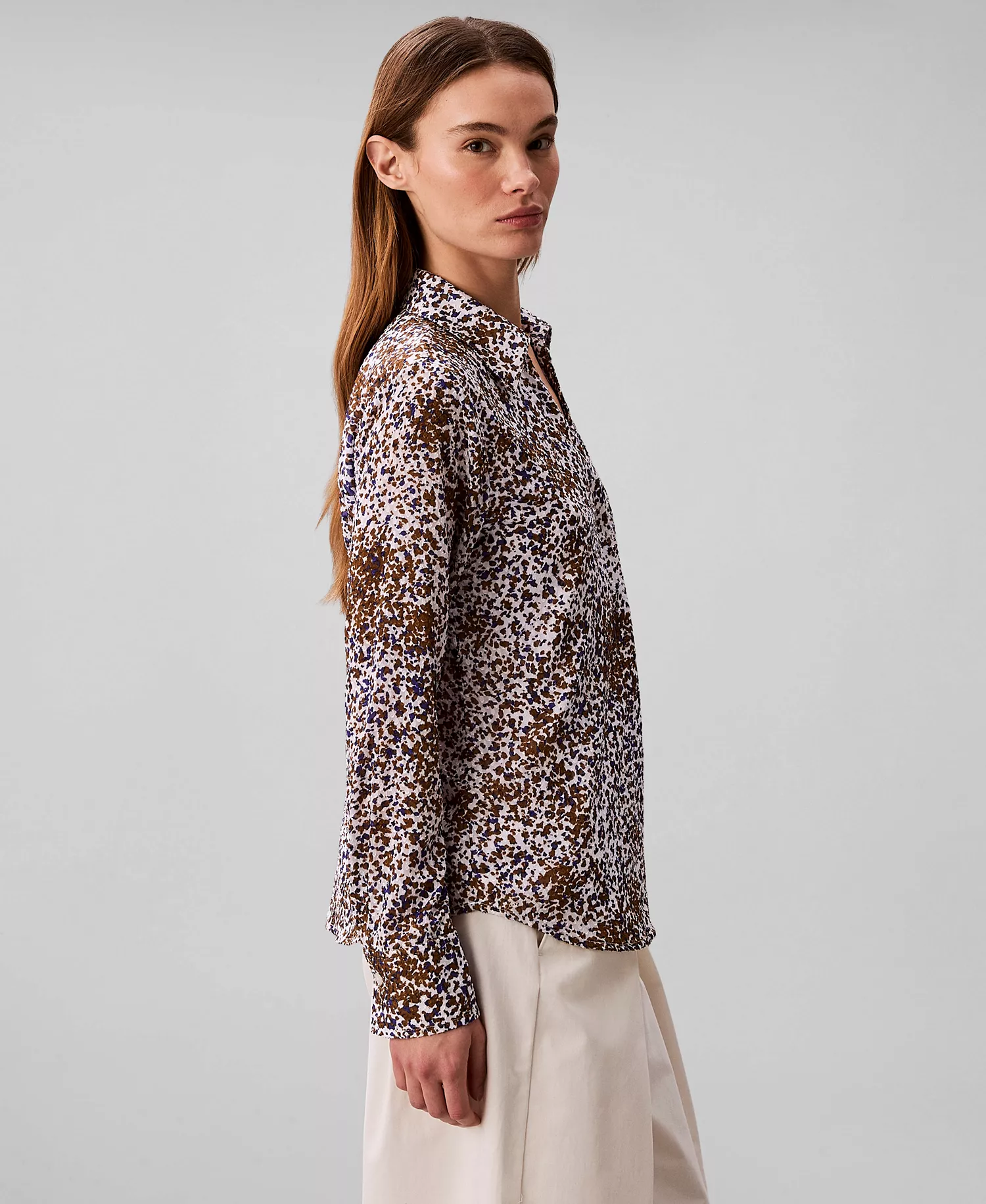 Women's Textured Print Slim Button-Down Shirt - Sepia Flecked Animal Print - L