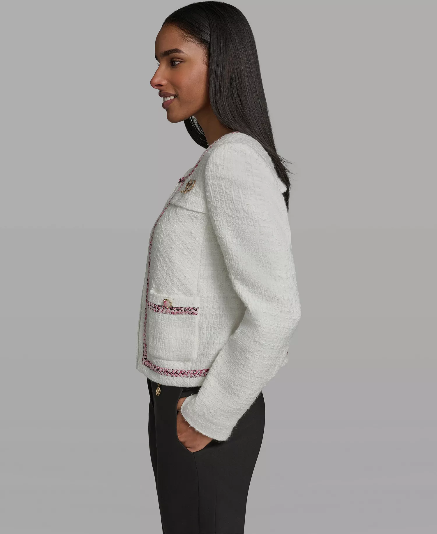 Women's Crewneck Cropped Woven Jacket - Soft White - 0