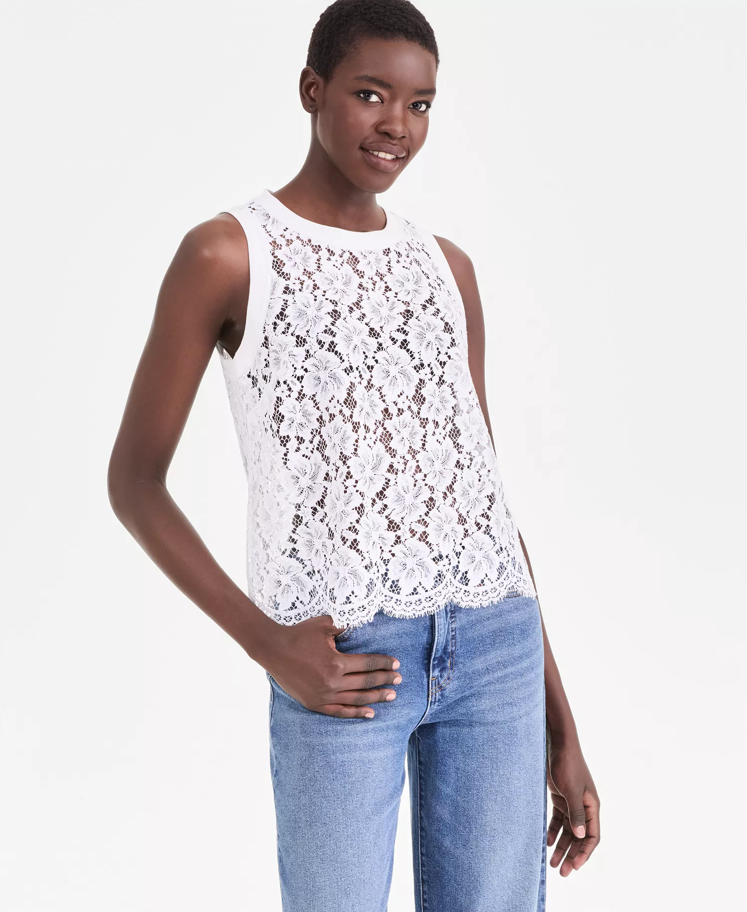 Women's Lace Sleeveless Top, Macy's Exclusive - Bright White - L