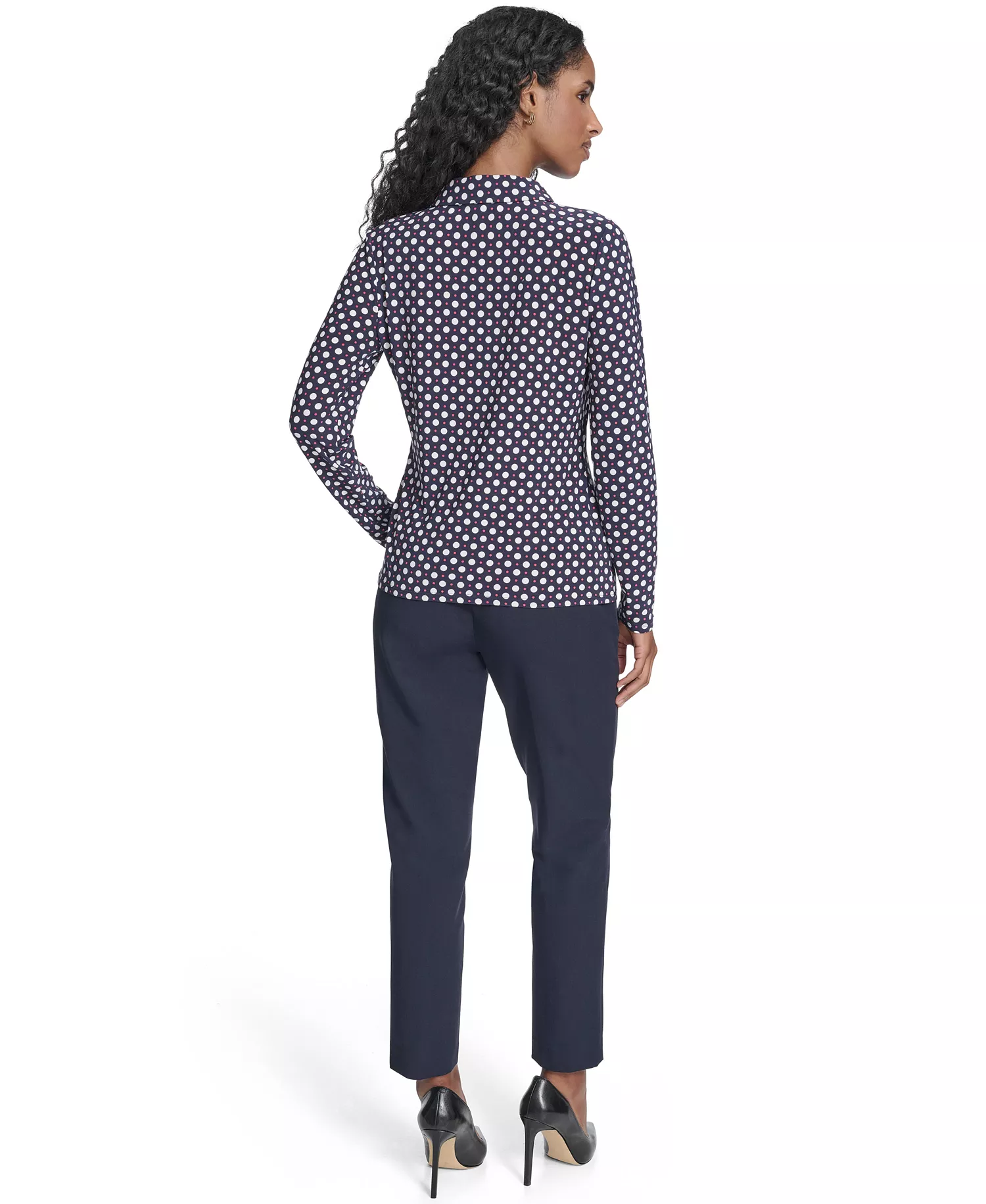 Women's Double Dot Long-Sleeve Button Down Shirt - Midnight/ Ivory/ Rethink Pink - L