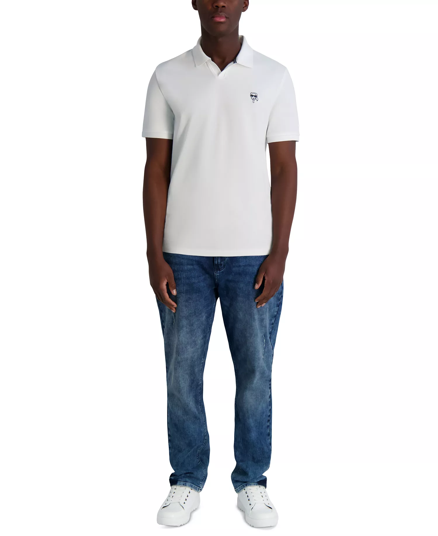 Men's Short Sleeve Karl Head Logo Pique Polo Shirt - White - L