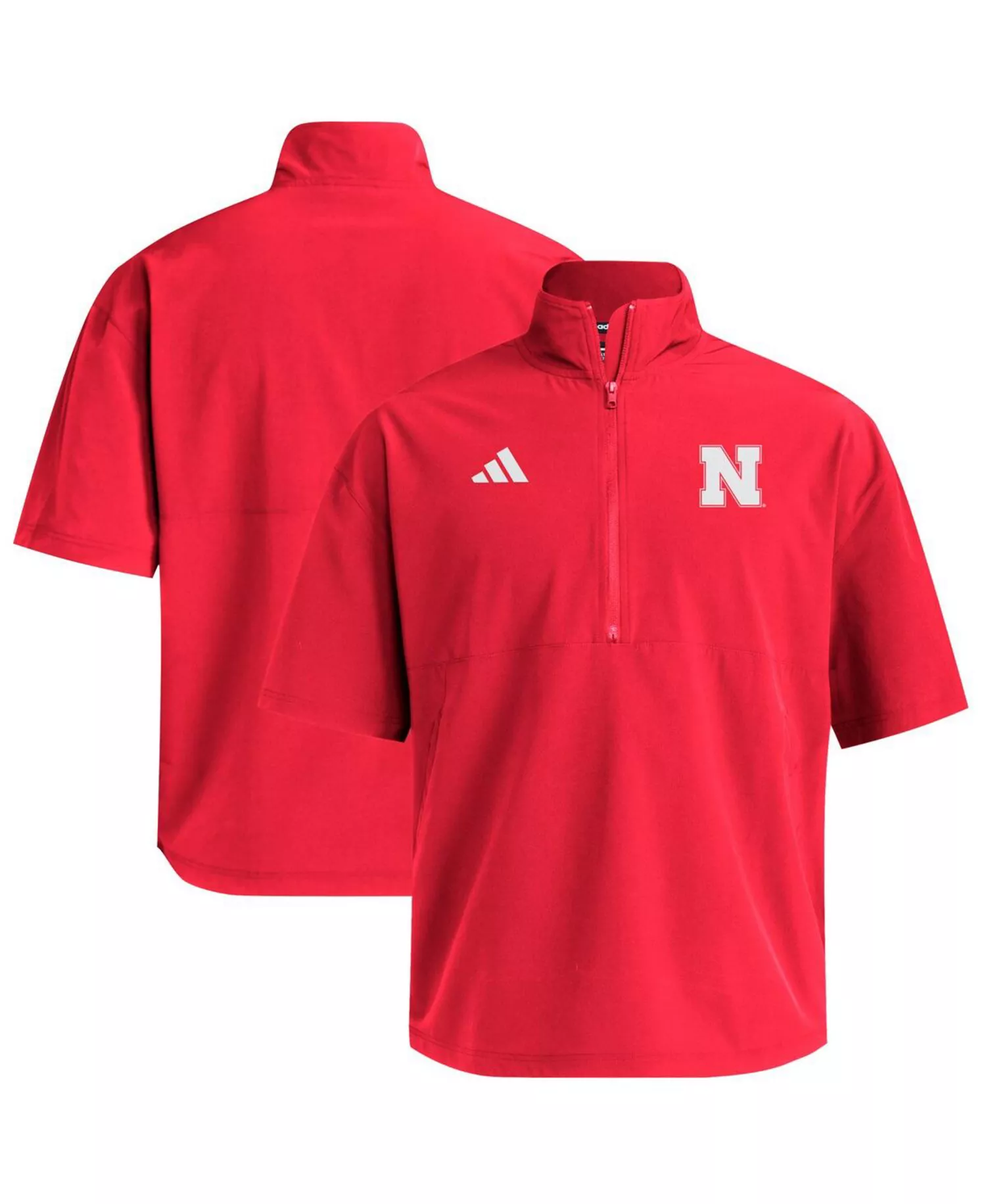 Men's Scarlet Nebraska Huskers Woven Quarter-Zip Short Sleeve Pullover Sweatshirt - Scarlet - 2XL