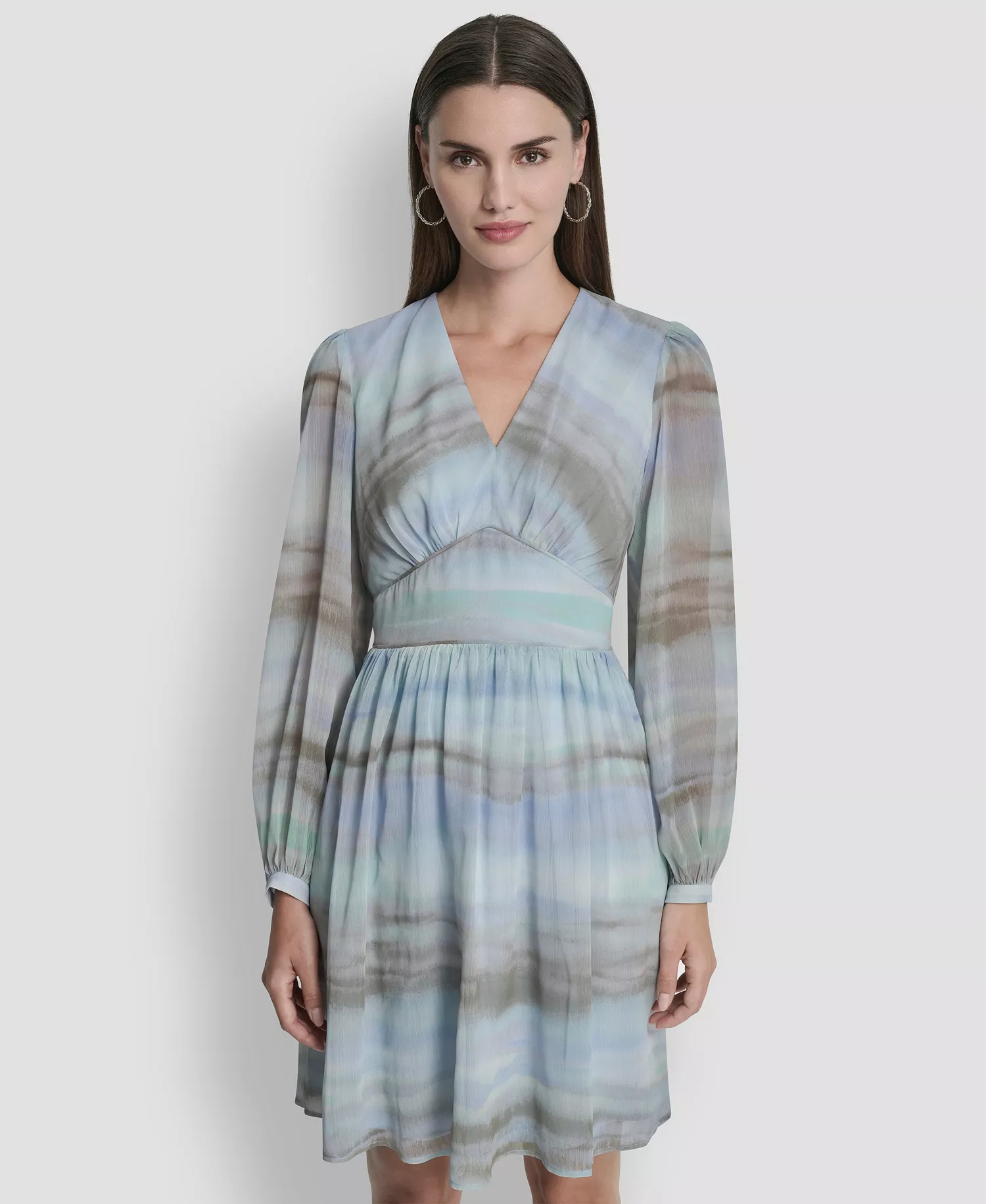 Women's V-Neck Smocked Waist Fit and Flare Dress - Skyway Multi - 10