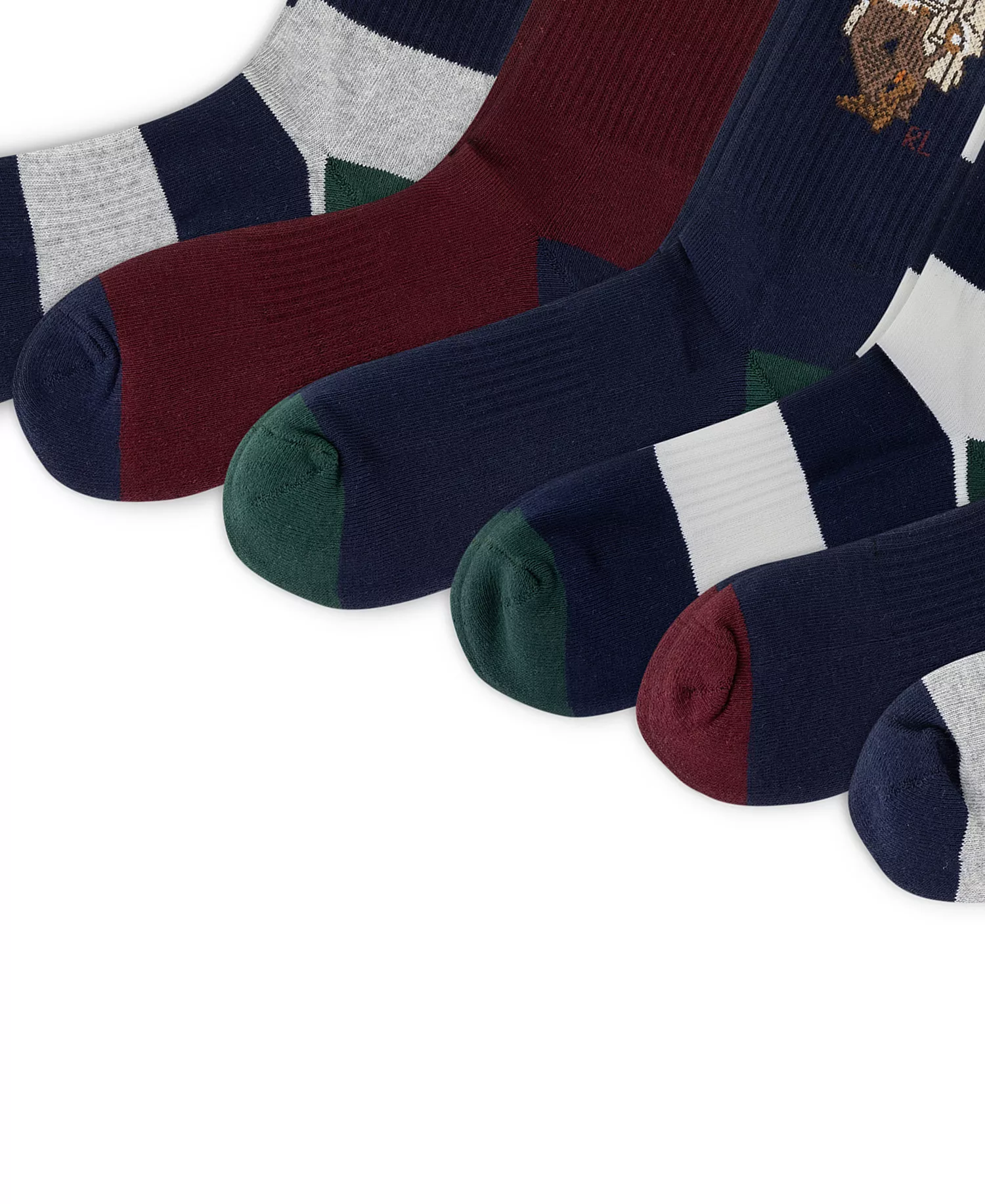 Men's 6-Pack Bear Crew Socks - Asst - 7-12