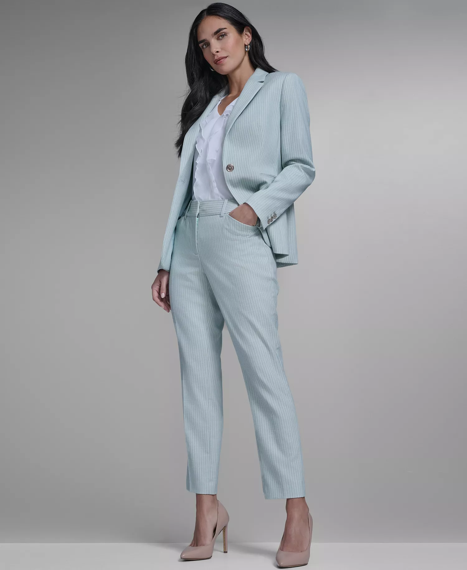 Women's Slim Fit Tonal Stripe Blazer - Harbor Gray Multi - 0