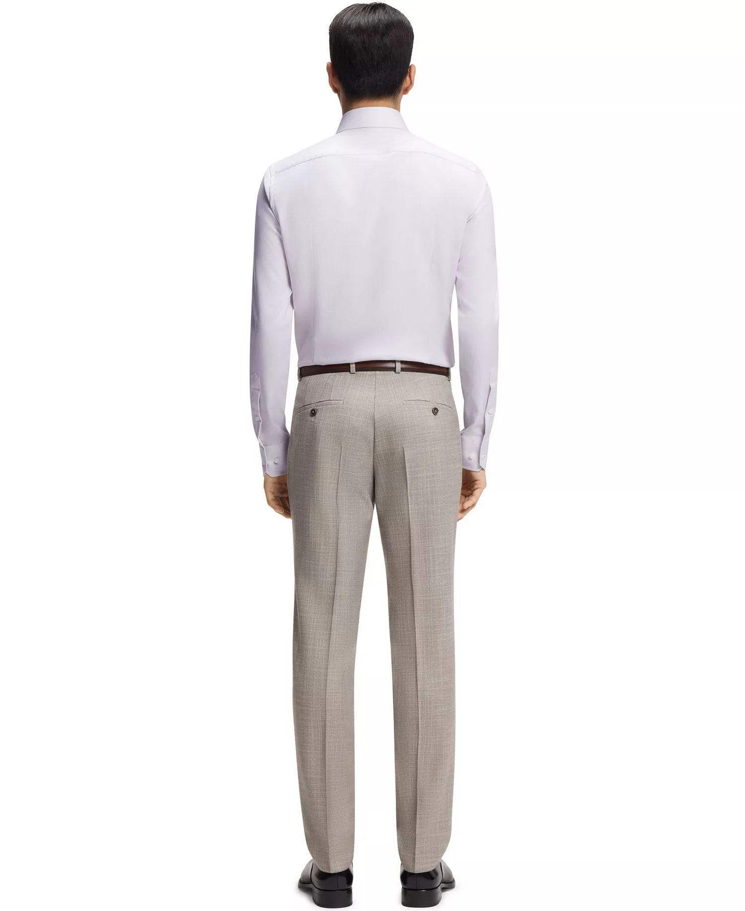 Men's Italian-Made Structured Cotton Slim-Fit Dress Shirt - Dark Beige - 15.5