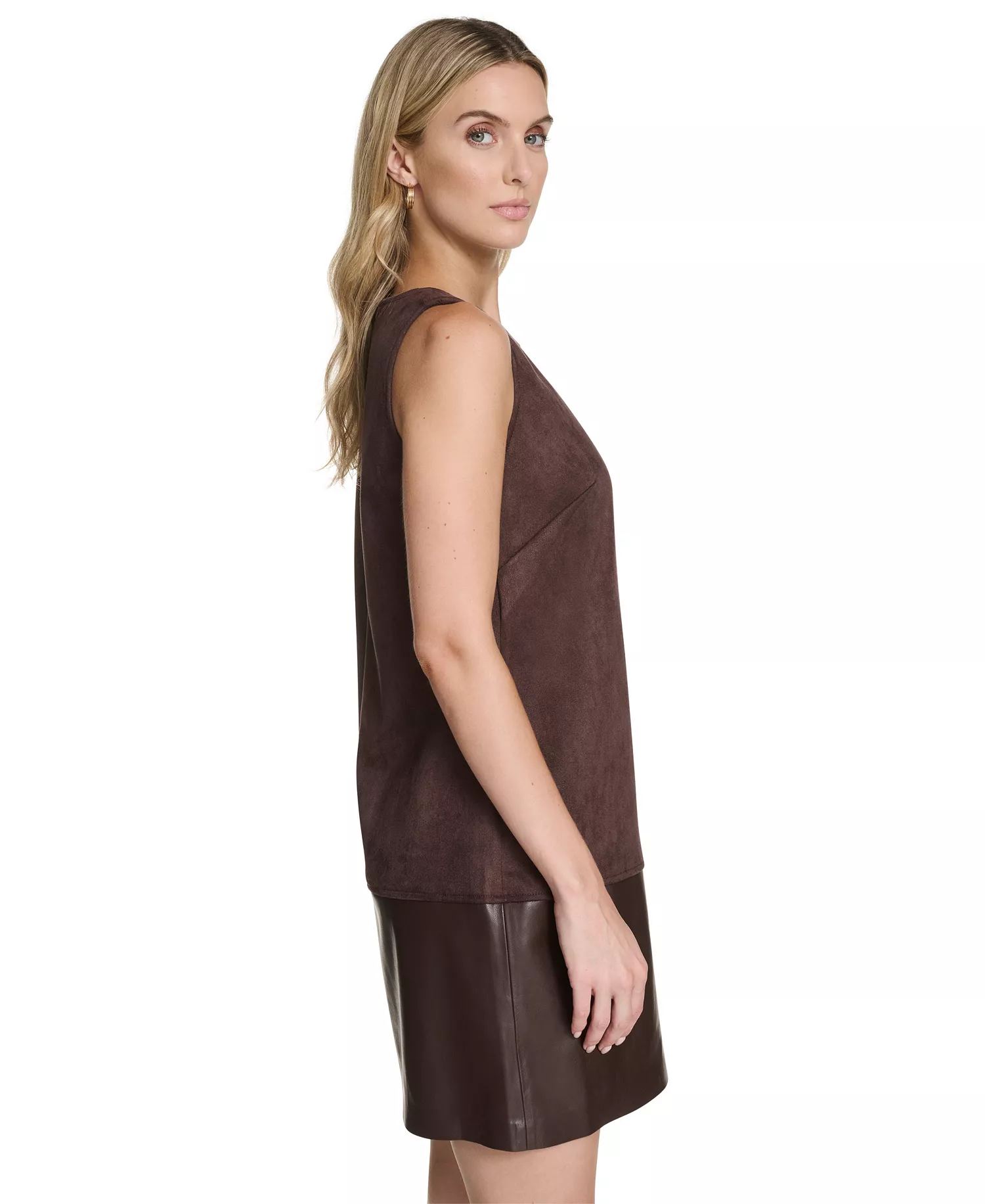 Women's Crewneck Short Shift Dress - Coffee bean - 16
