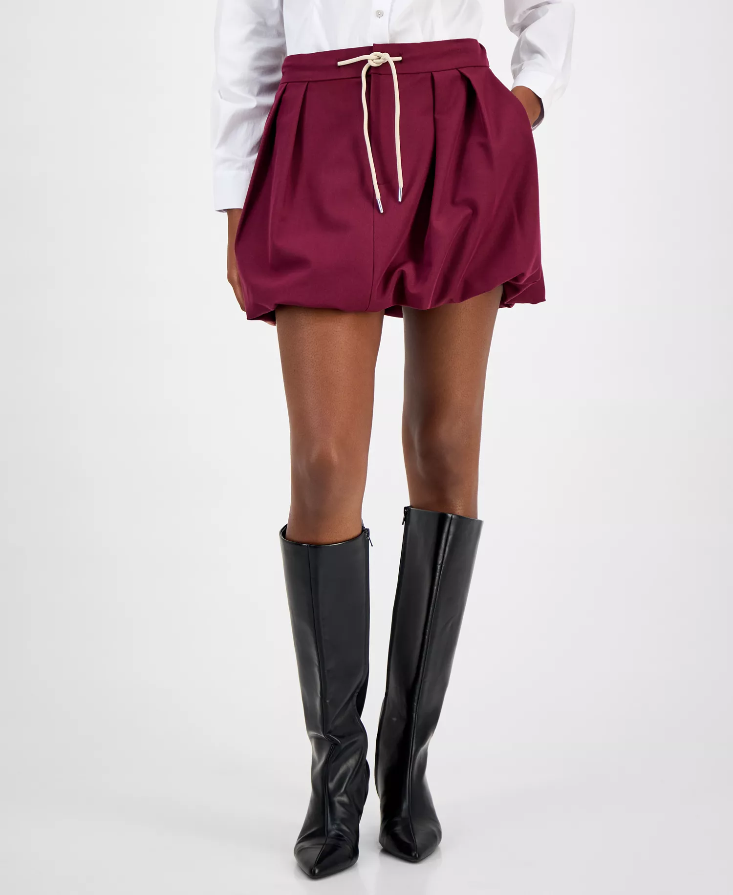 Women's Tie-Waist Bubble-Hem Mini Skirt, Macy's Exclusive - Dried Berry - 2XL