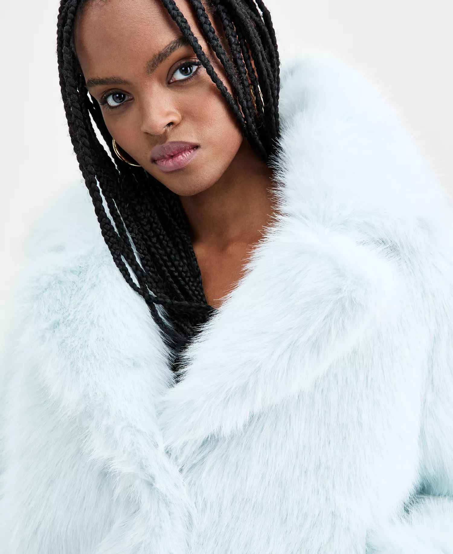 Women's Notched Collar Faux Fur Coat, Macy's Exclusive - Mint - L