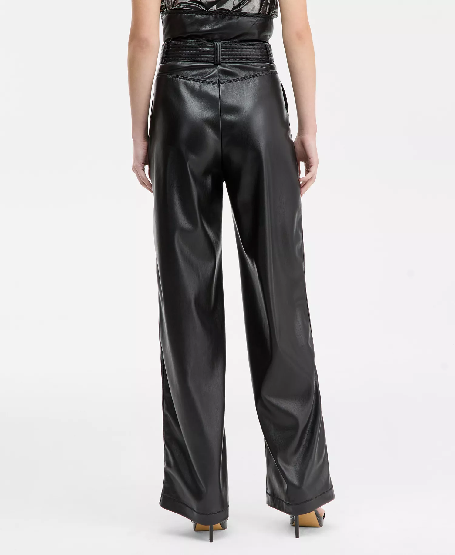 Women's Ultra High-Waist Belted Faux-Leather Pants - Black - 0