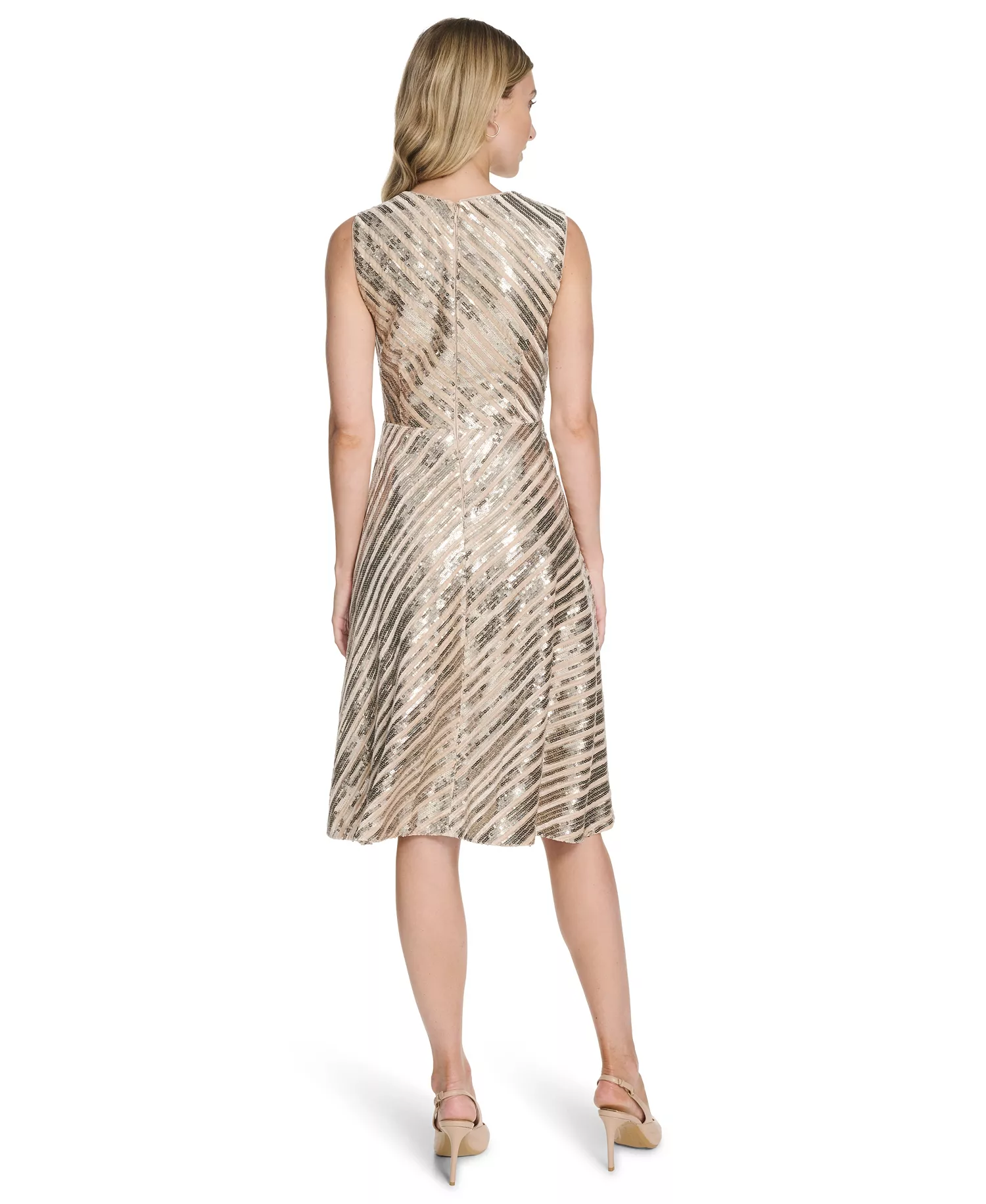 Women's Sequin Sleeveless Midi Dress - Champagne/Gold - 12
