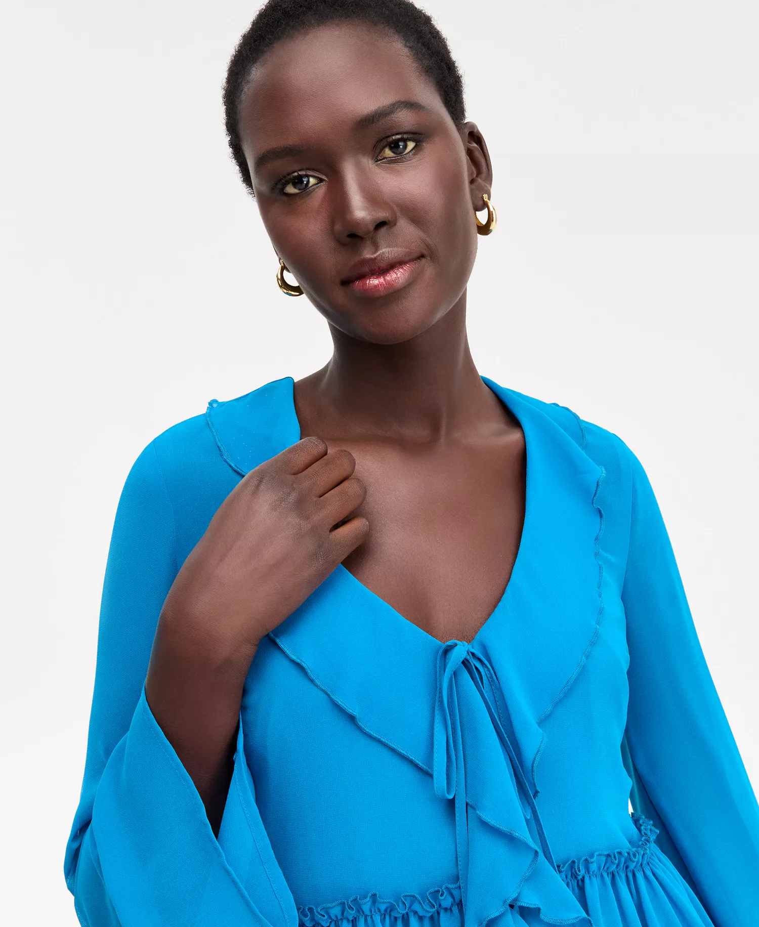 Women's Printed Ruffle-Collar Top, Macy's Exclusive - Bijoux Blu - L