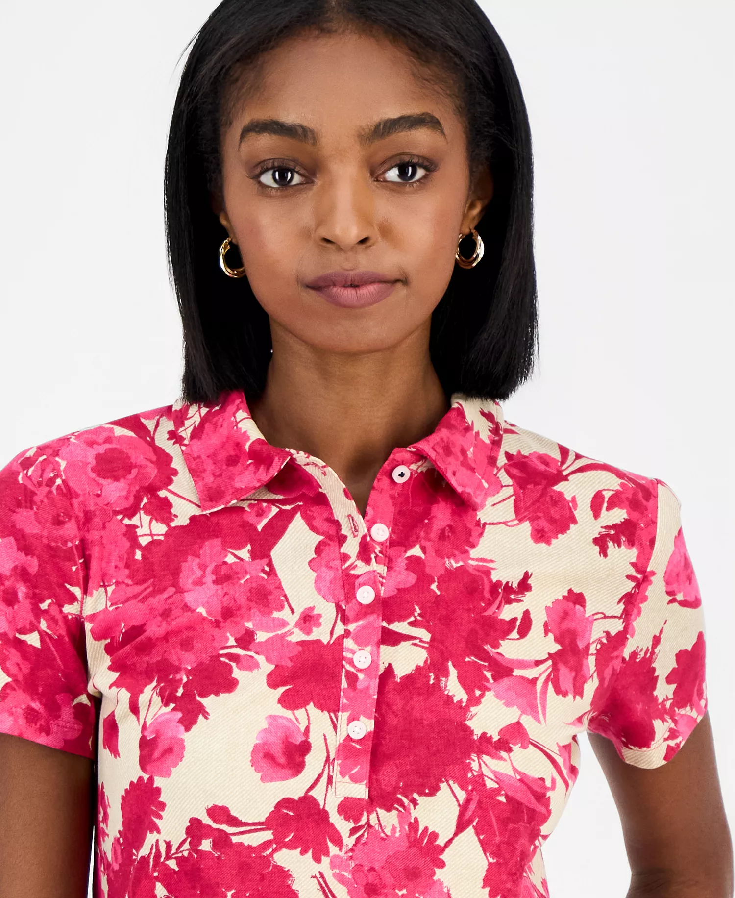 Nautica Women's Festival Floral Polo Shirt - Aster Pink Multi - L