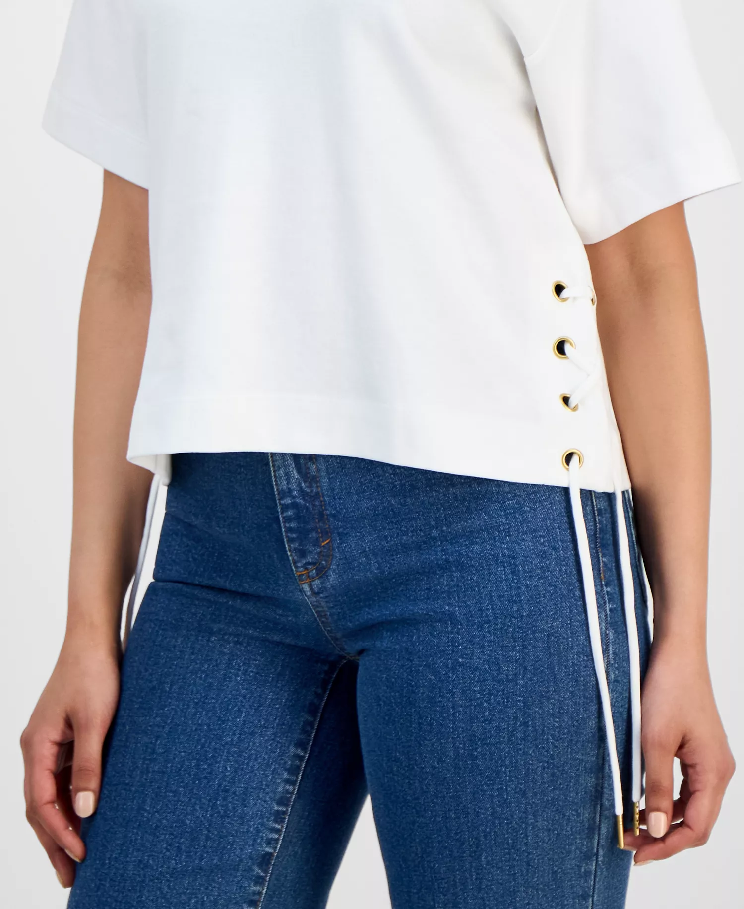 Petite Lace-Up T-Shirt, Macy's Exclusive - Bright White - P/L