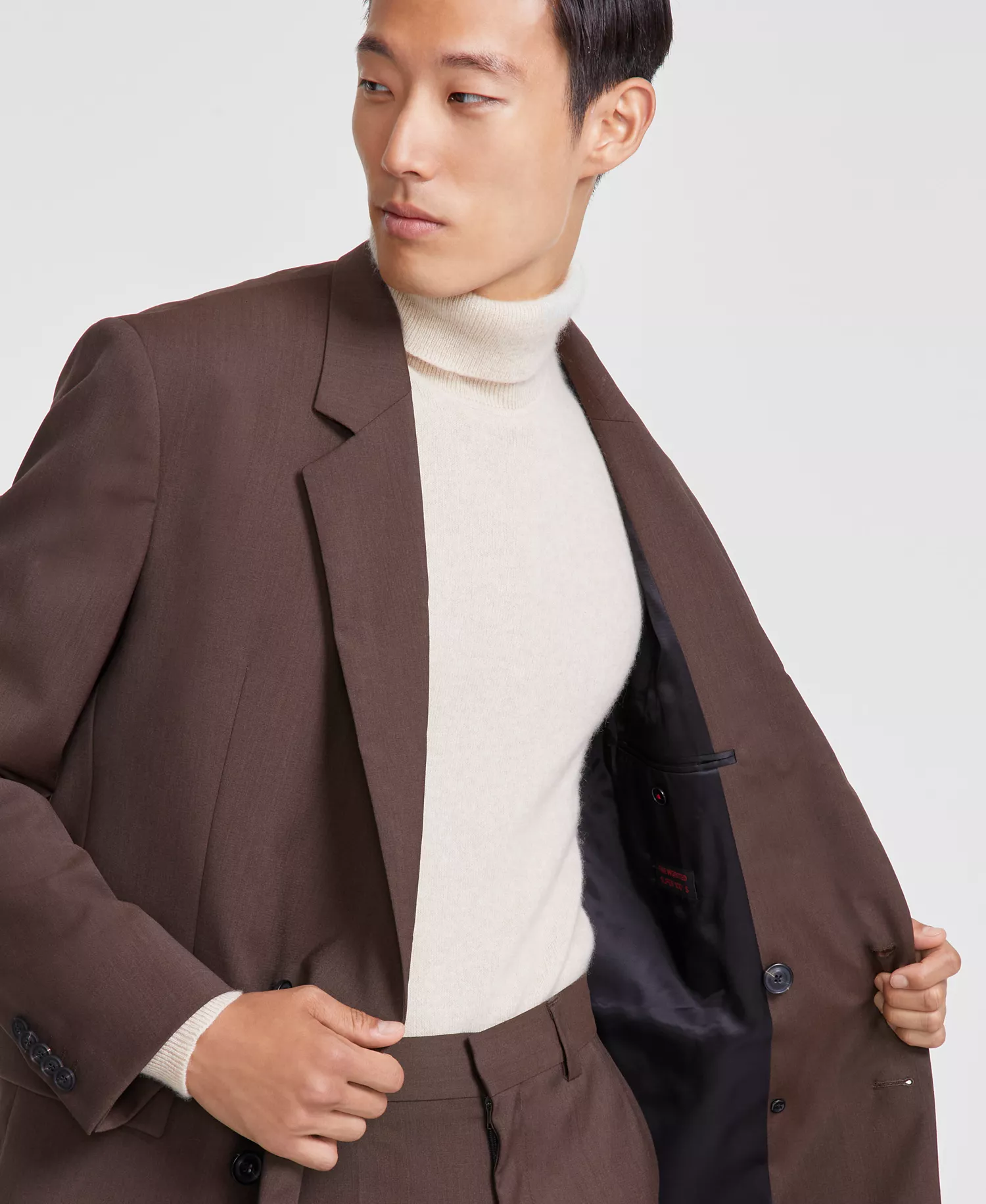 Men's Modern Fit Solid Wool Suit Separates - Med Brown - 40R