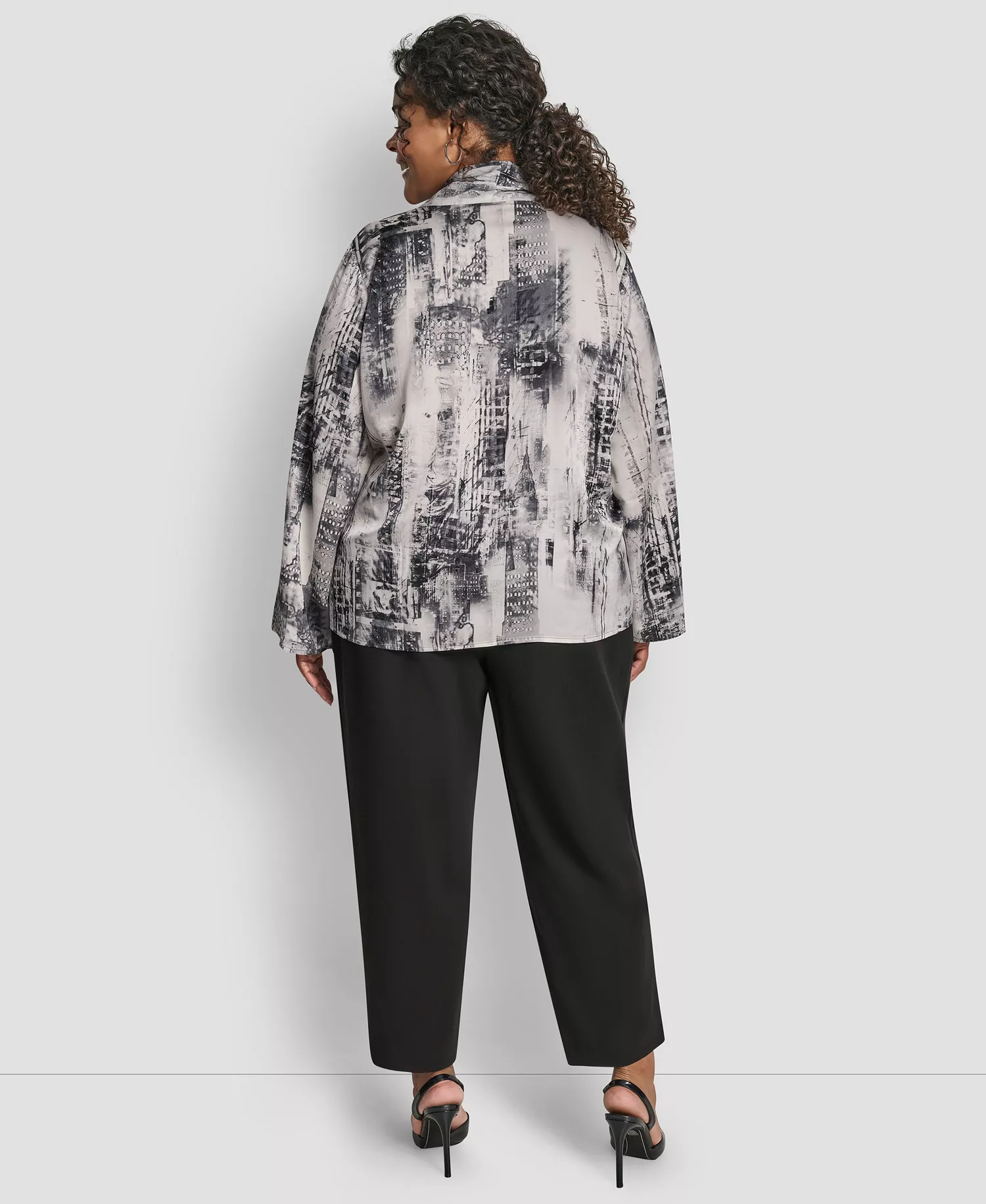 Plus Size V-Neck Long Sleeve Top - Graphite/Stone Gray Multi - 1X