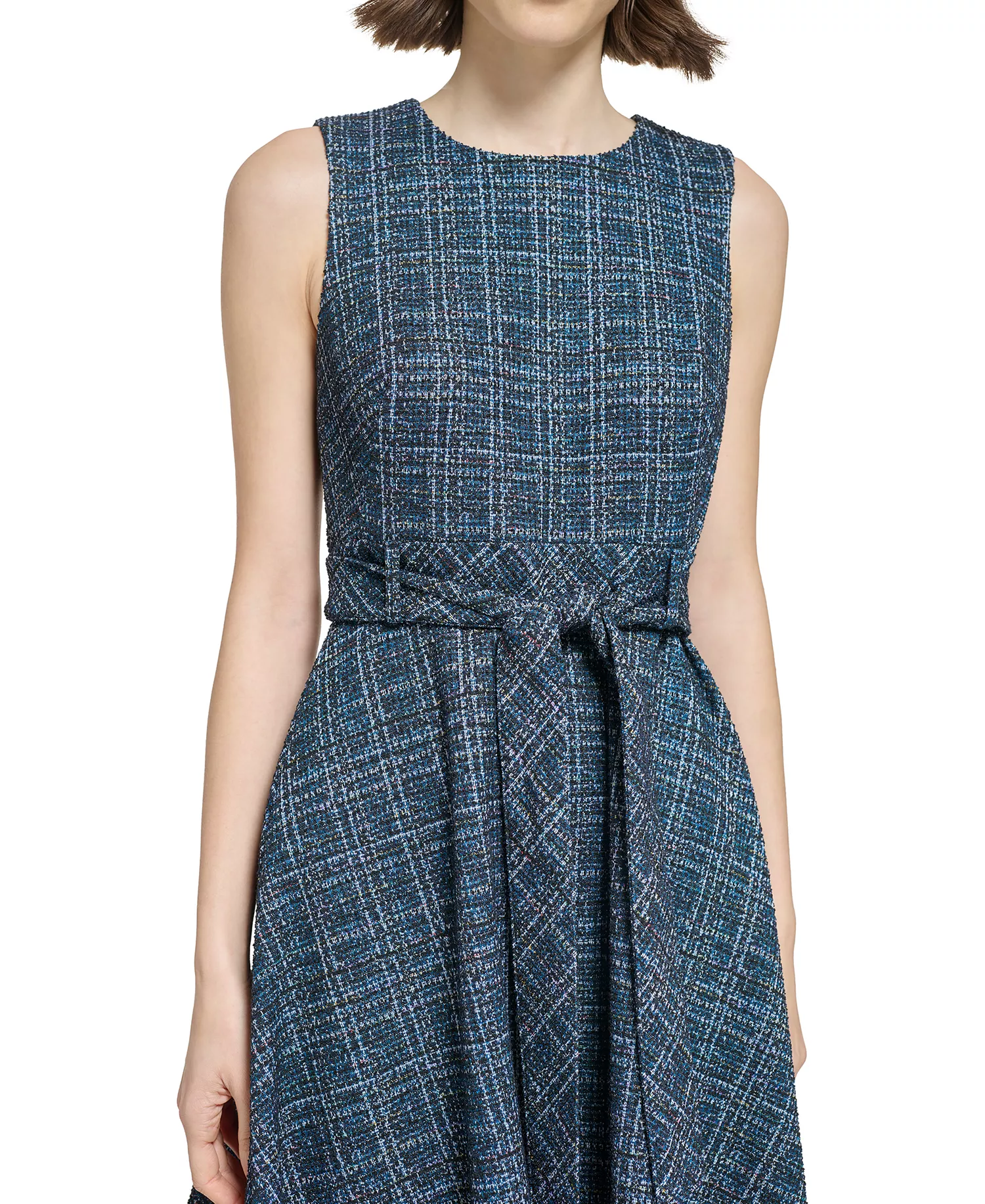 Women's Tweed Belted A-Line Dress - Posideon Multi - 10