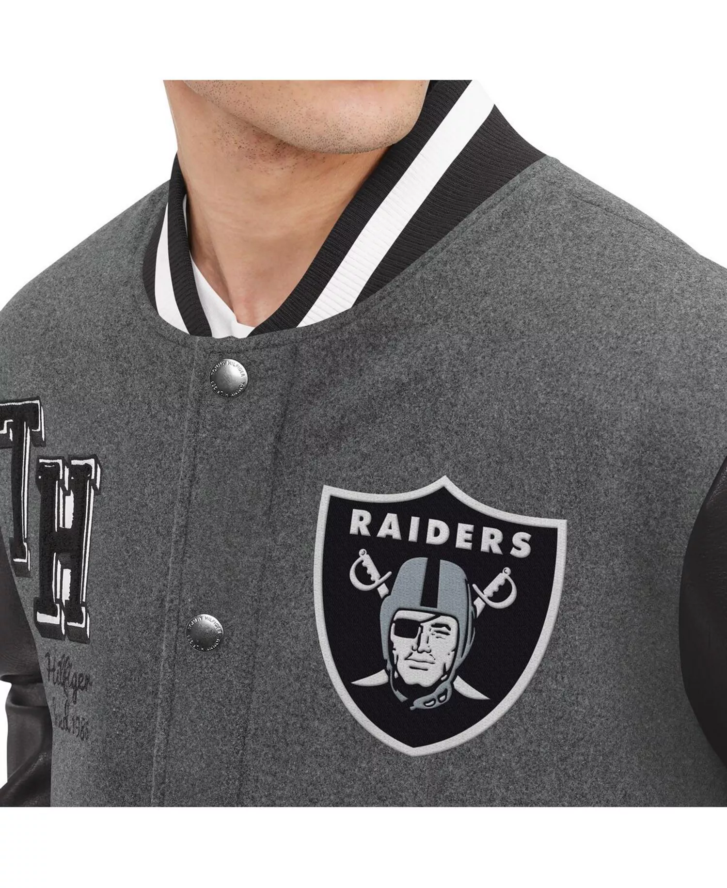 Men's Heather Gray, Black Las Vegas Raiders Gunner Full-Zip Varsity Jacket - Heather Gray, Black - L