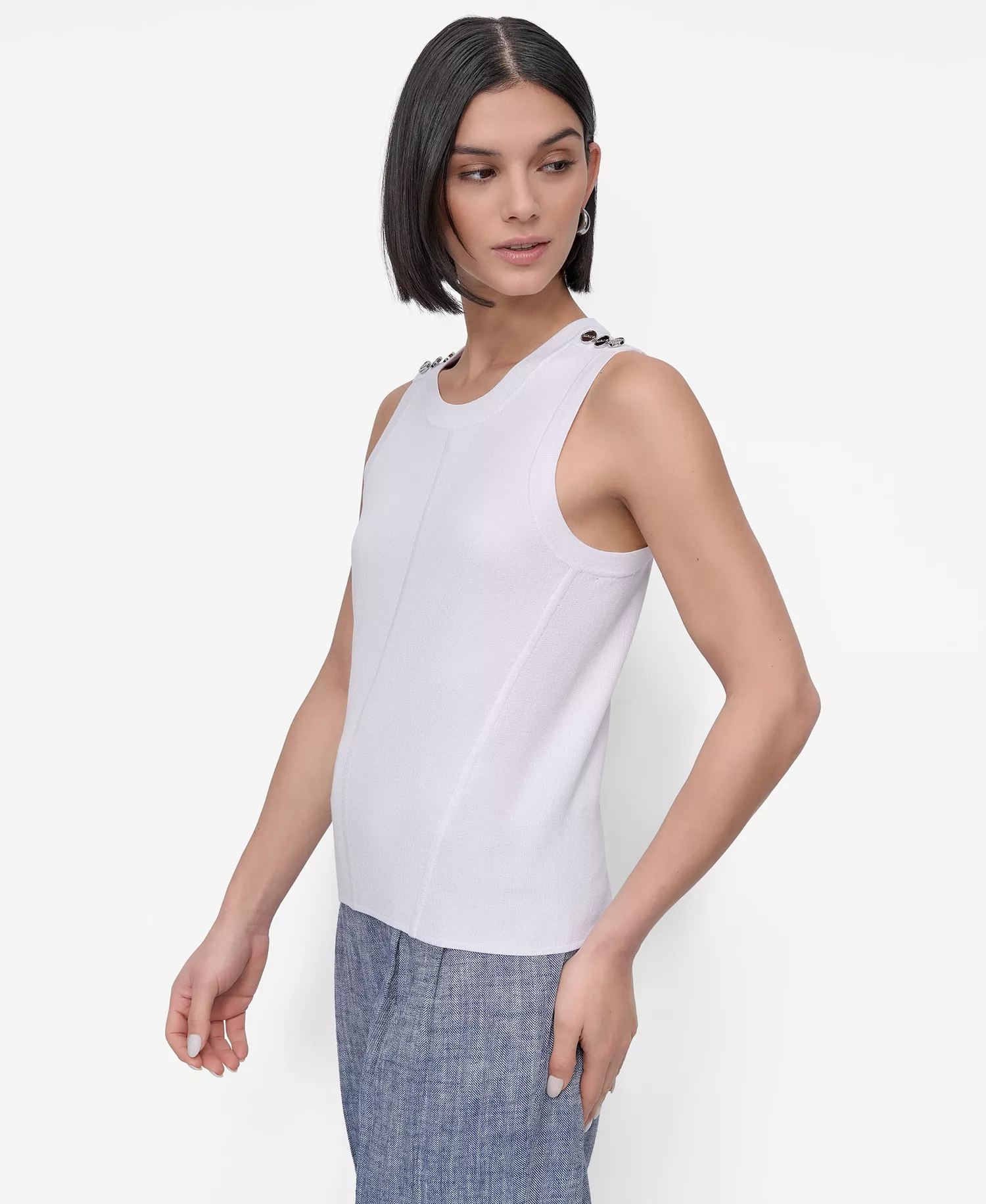 Petite Crewneck Sleeveless Top - White - PL