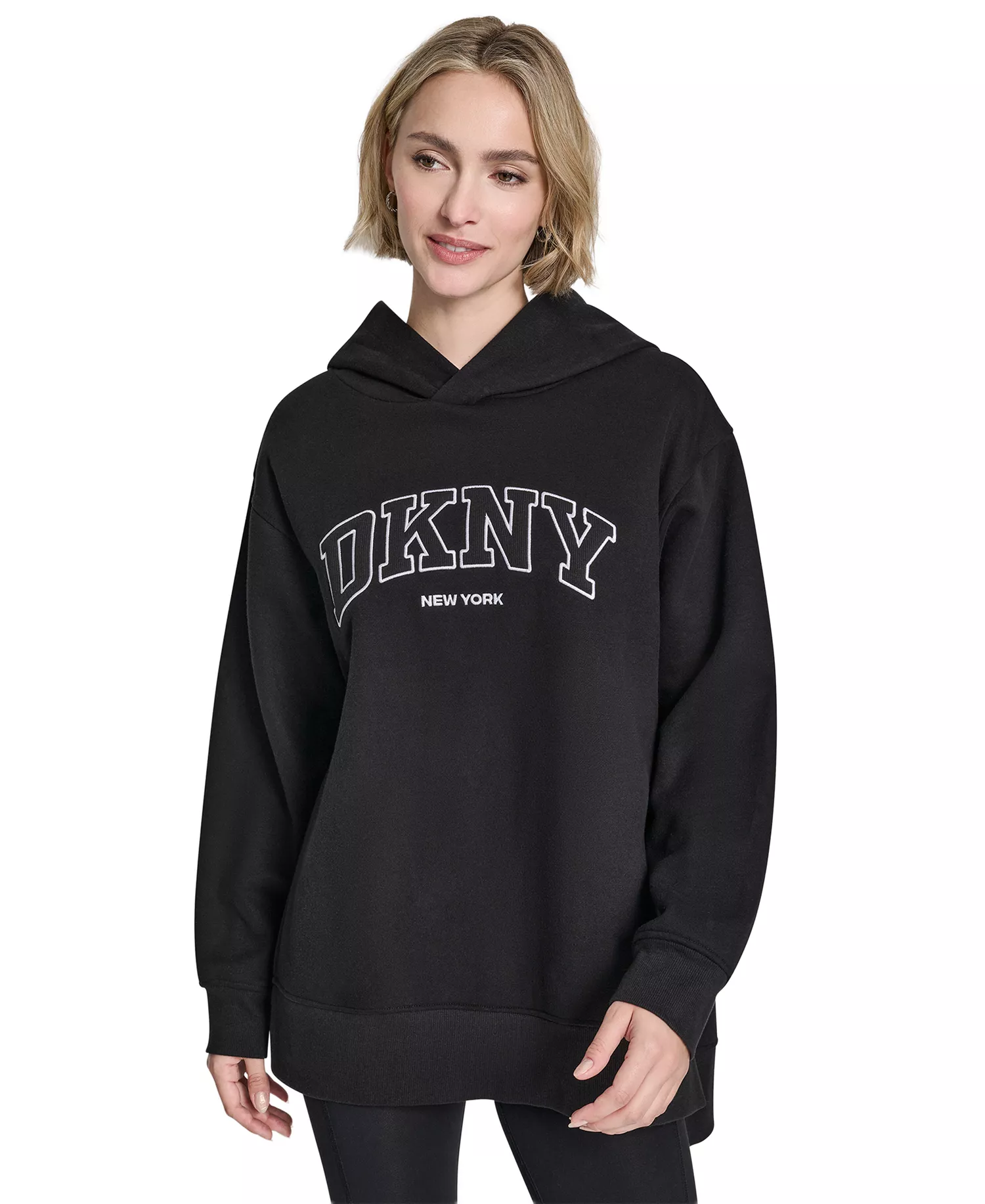 Women's 3D Puff Applique Varsity Logo Oversized Hoodie - Black - L