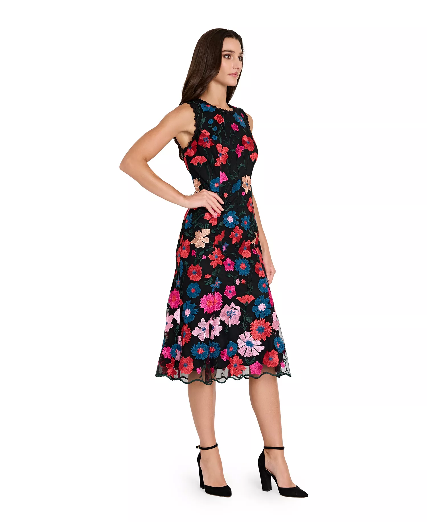 Women's Sleeveless Embroidered Short Mermaid Dress - Multi - 10