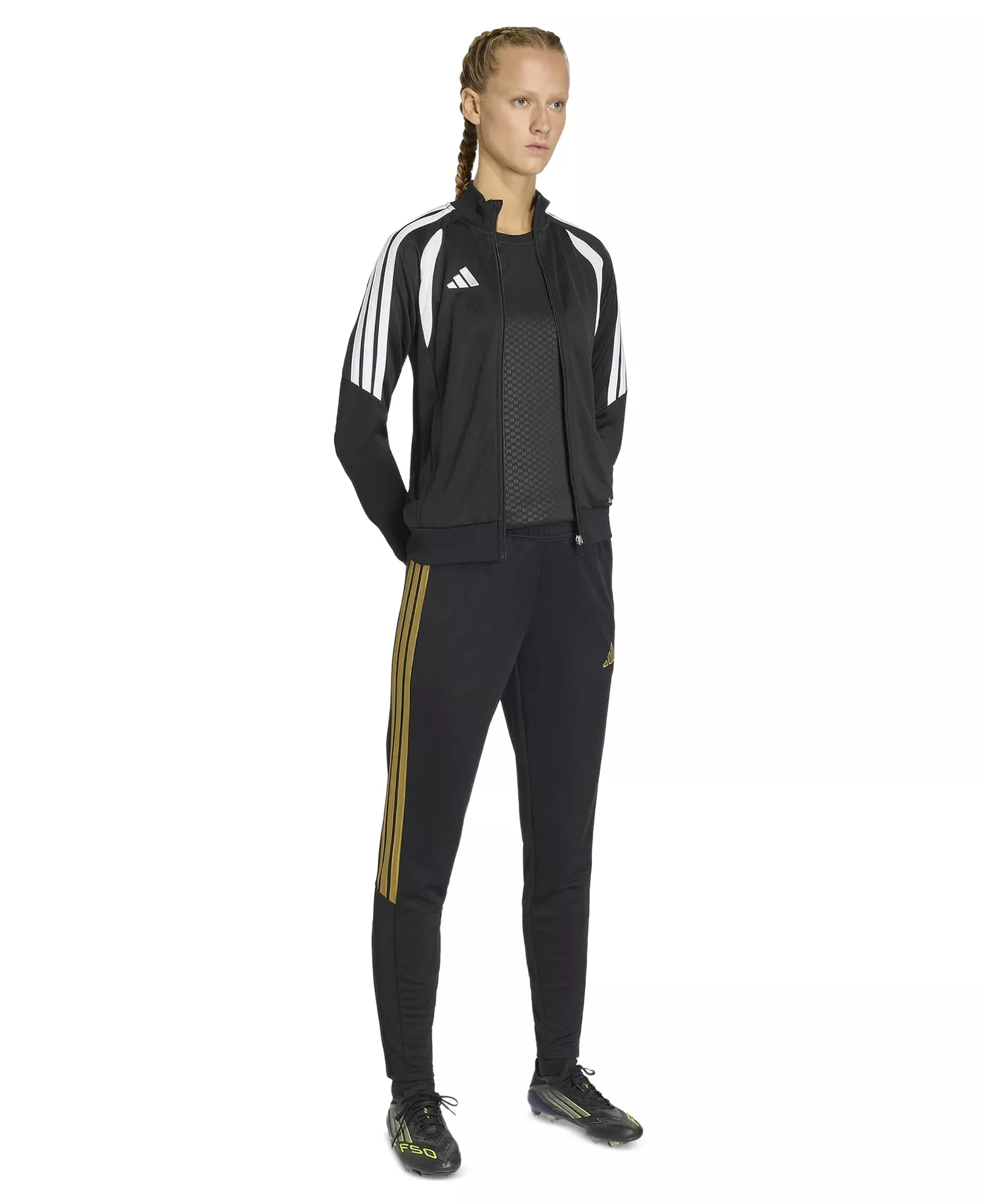 Women's Training Tracksuit Regular Fit Pants - Black/dark Football Gold - 2XL