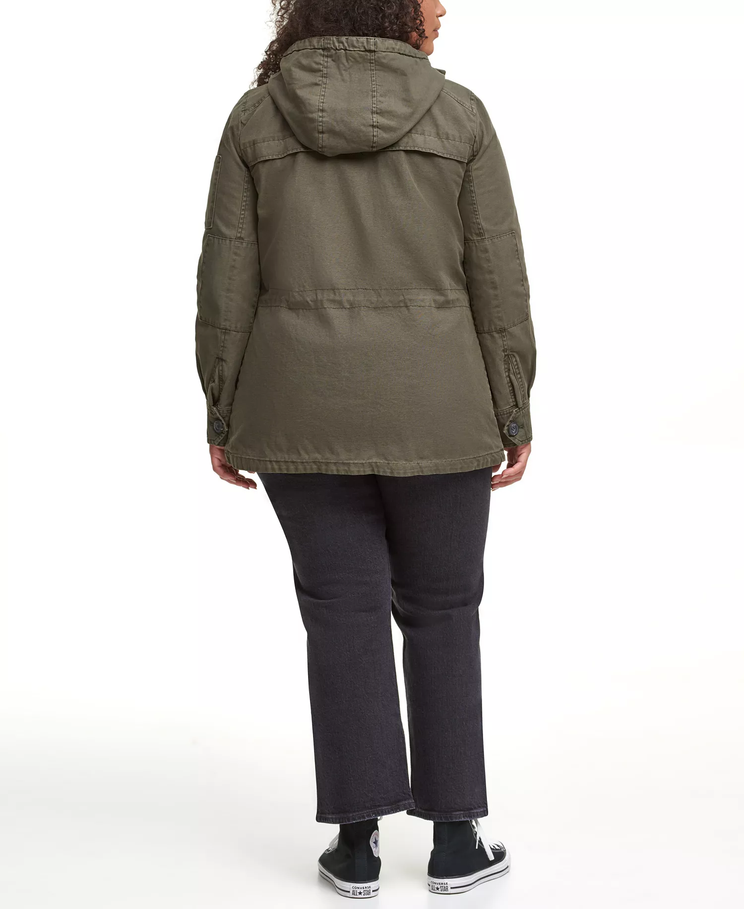 Trendy Plus Size  Cotton Hood Utility Jacket - Army Green - 1X